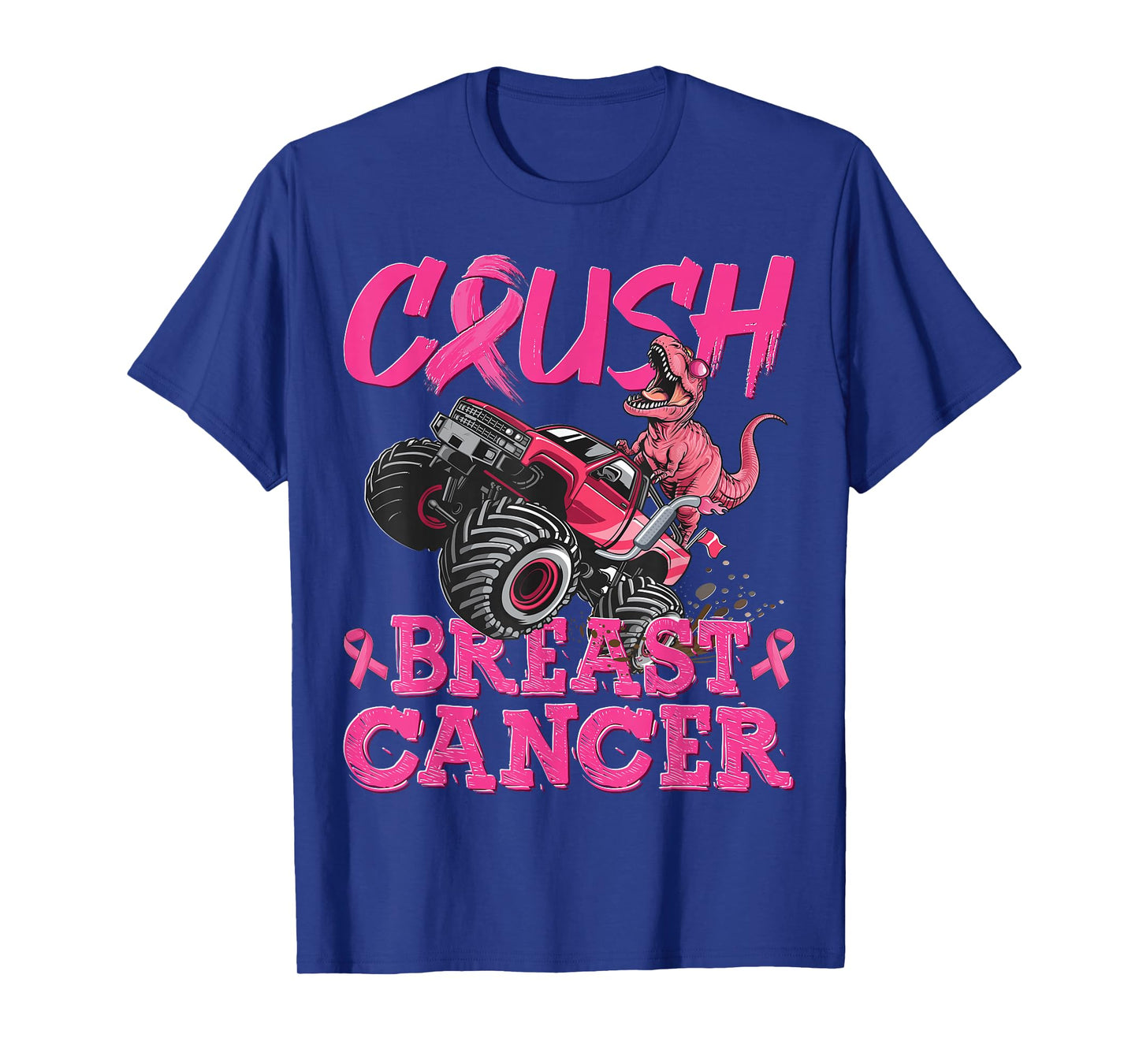 Crush Breast Cancer Dinosaur T Rex Monster Truck Boys Kids T-Shirt