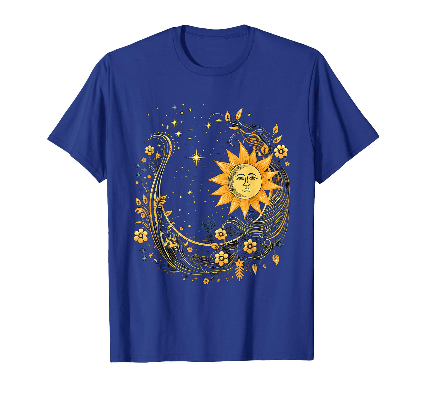 Mystical Sun and Moon with Woman Mystical Flowers Aesthetic T-Shirt