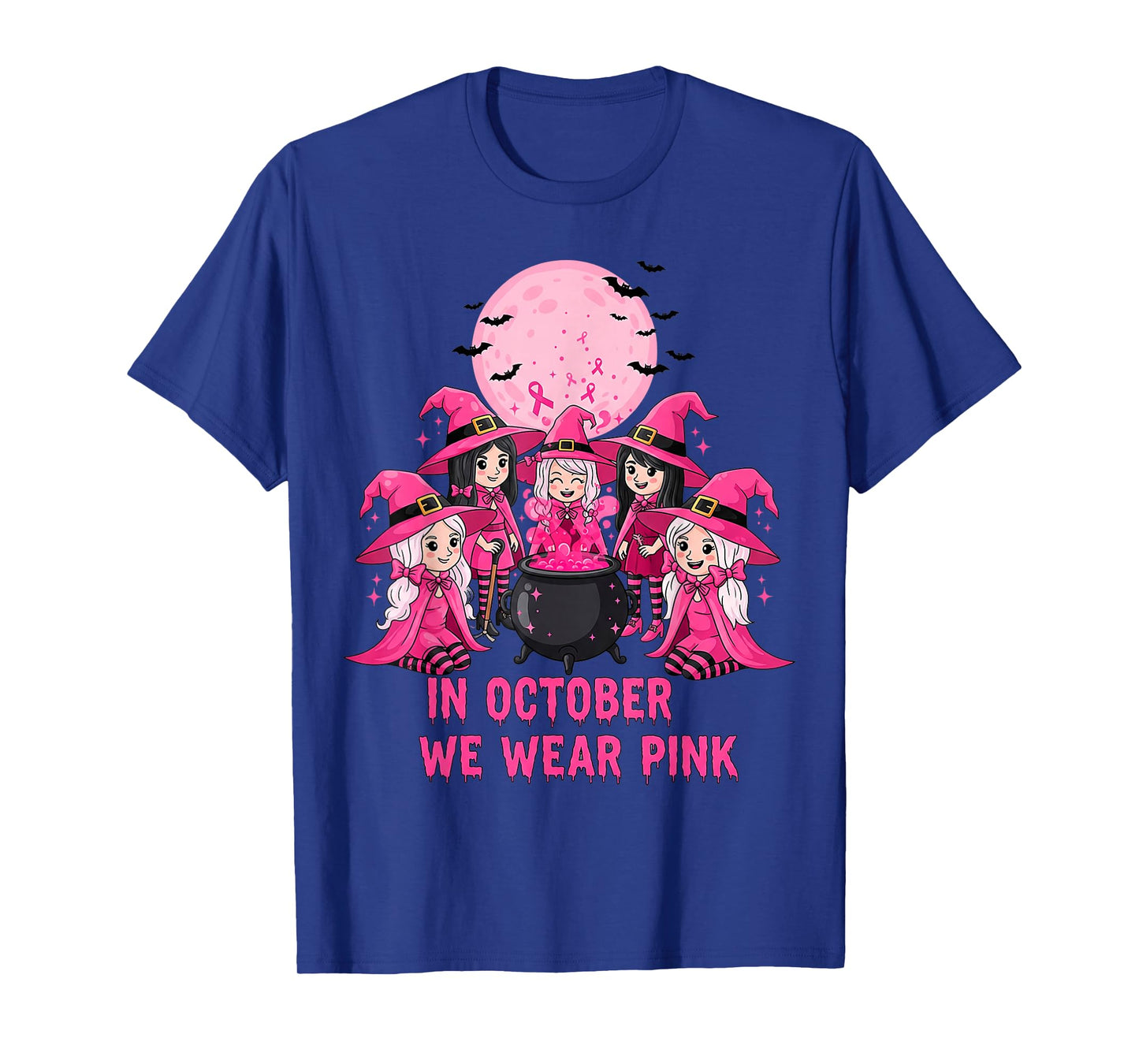 October We Wear Pink Witch Halloween Breast Cancer Awareness T-Shirt