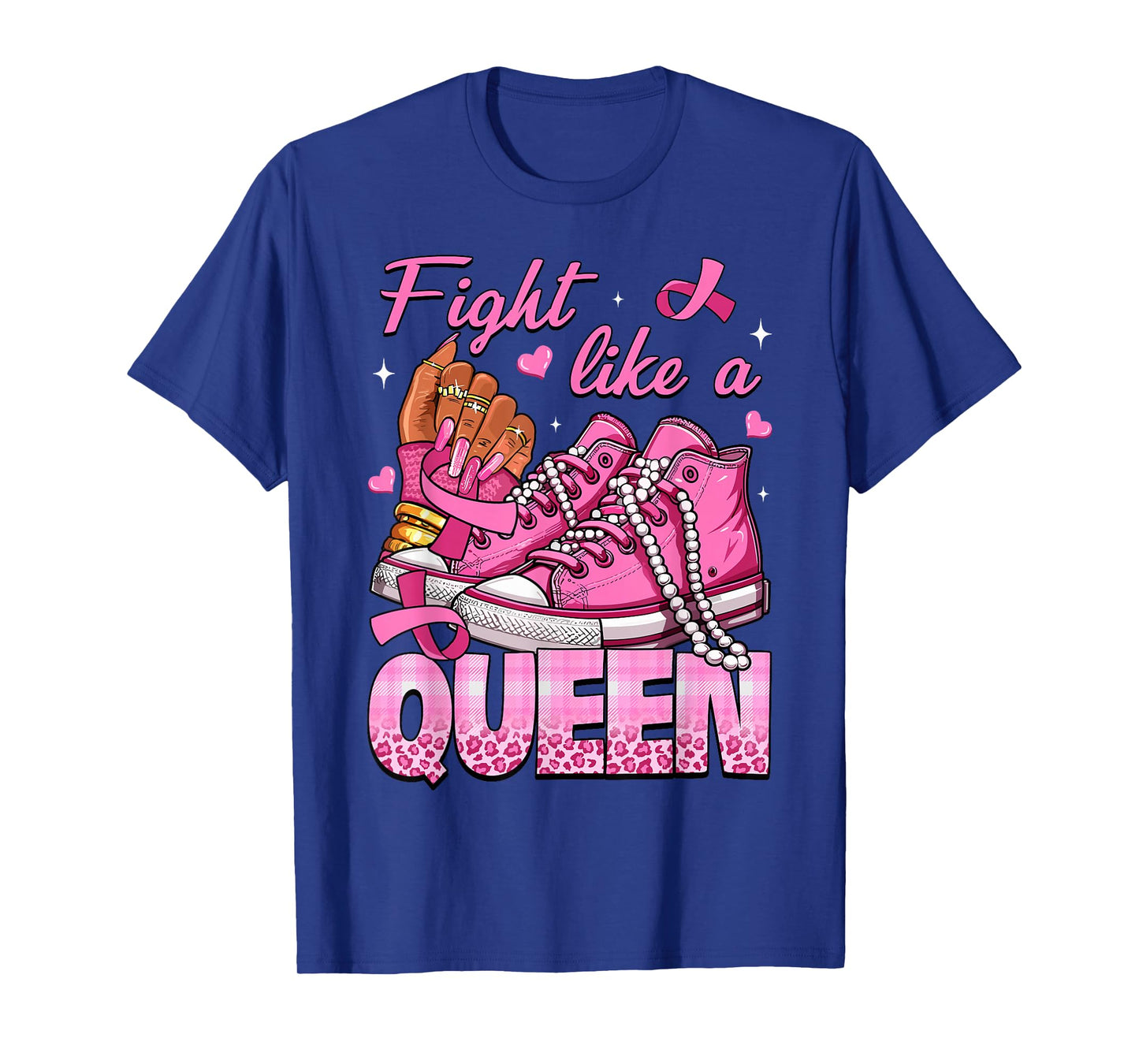 Fight Like A Queen Women Girl Sneakers Breast Cancer Warrior T-Shirt