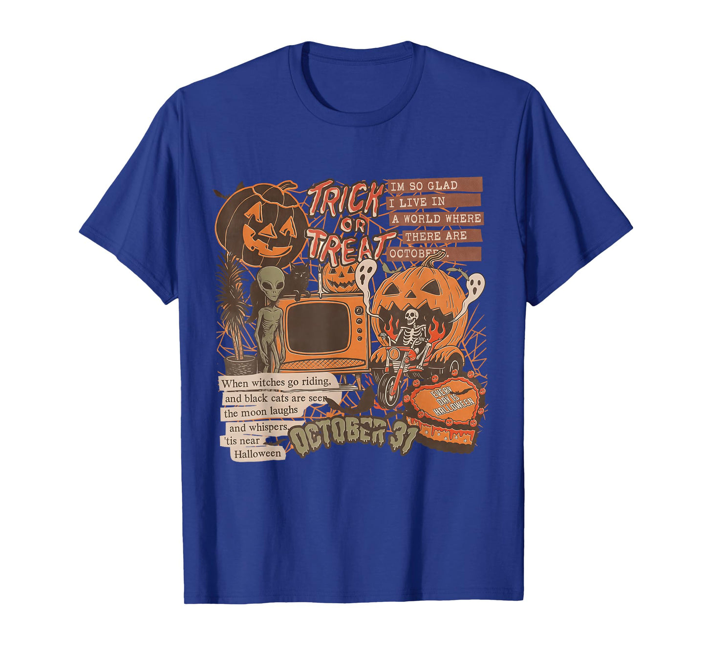 Trick Or Treat Halloween Skeletons Aliens Pumpkins T-Shirt
