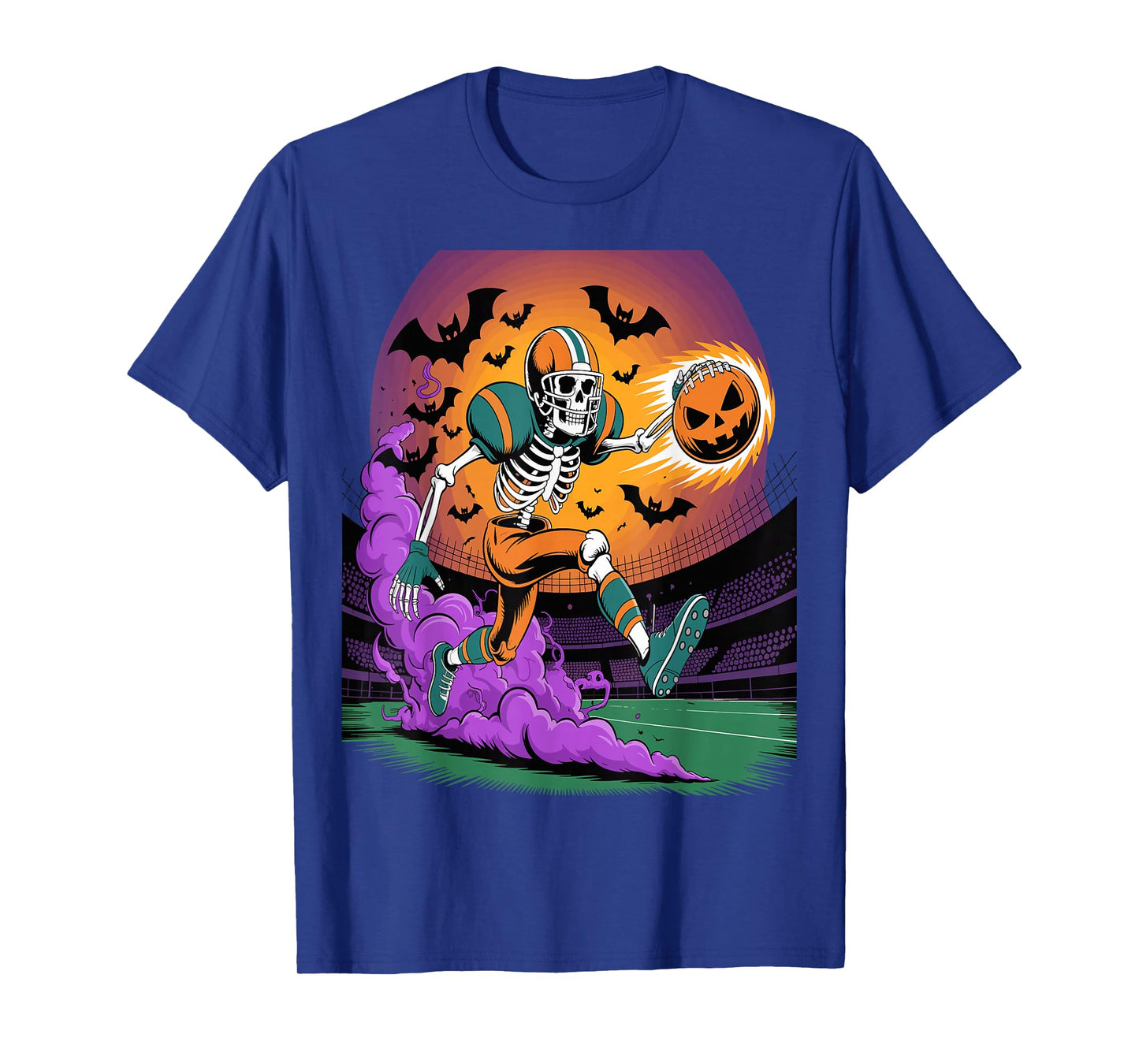 Halloween Skeleton Football Player Skull Spooky Sports T-Shirt