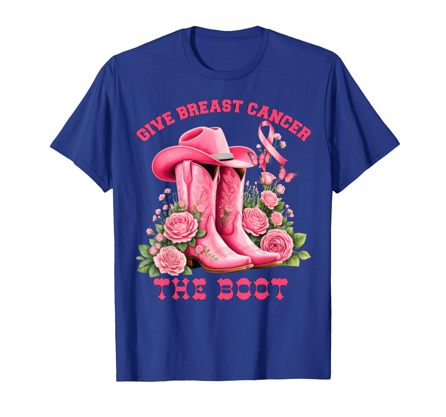 Give Breast Cancer The Boot Cowgirl Pink Ribbon Western T-Shirt