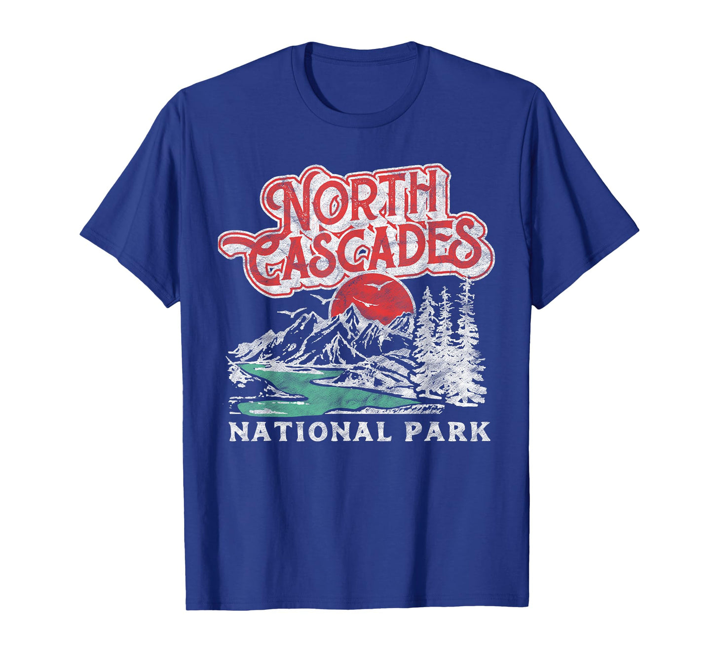 North Cascades National Park Retro 80's Mountains Distressed T-Shirt