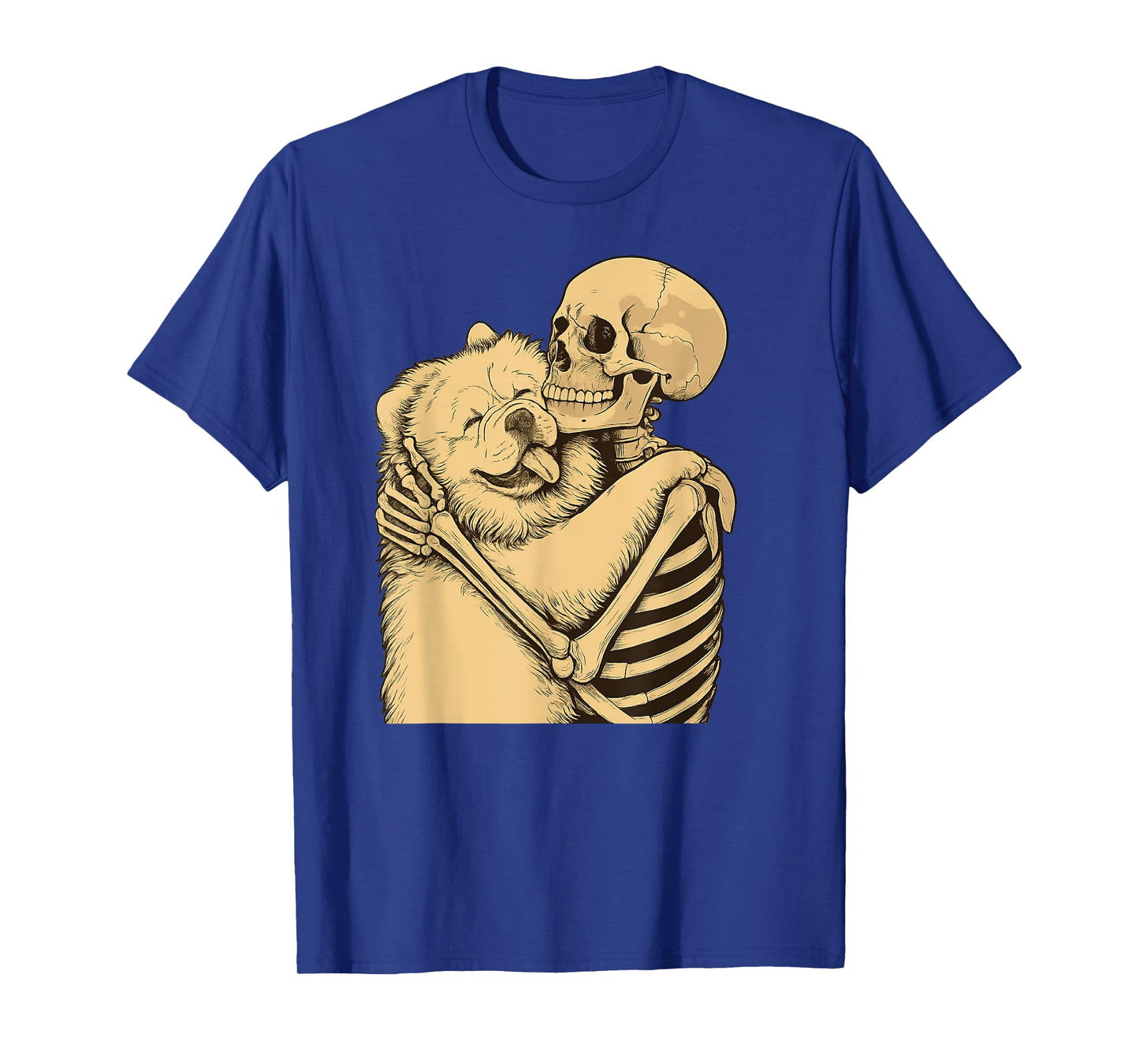 Skeleton Hugging Chow Dog Halloween T-Shirt