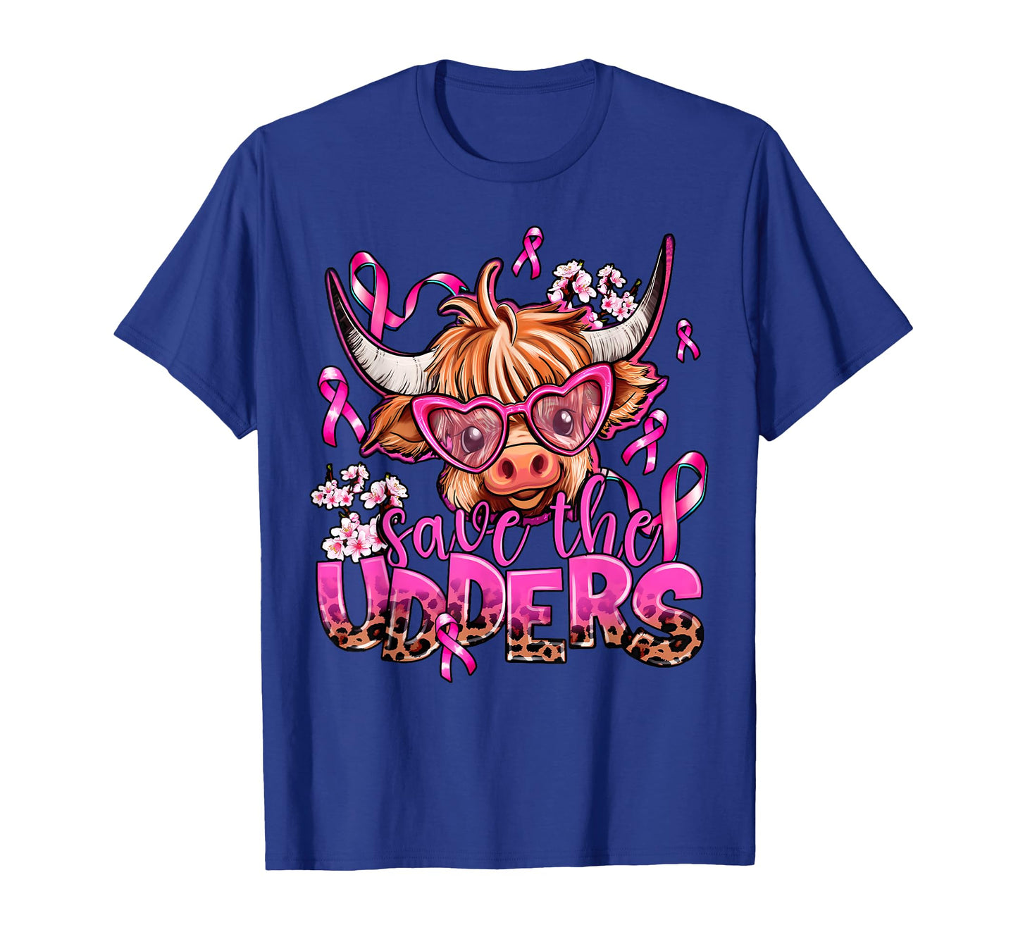 Save The Udders Highland Cow Pink Breast Cancer Awareness T-Shirt