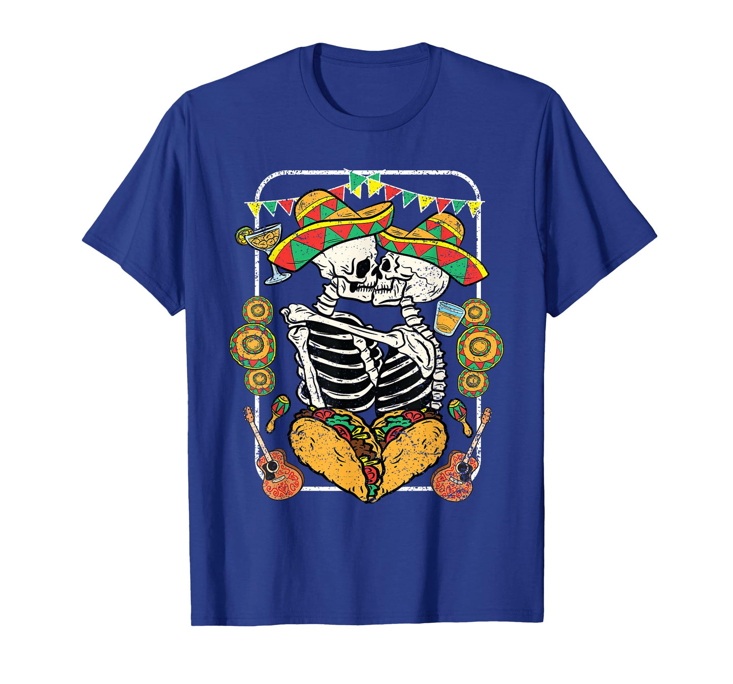 Skeleton Kissing Cinco De Mayo Mexican Sombrero Taco Heart T-Shirt