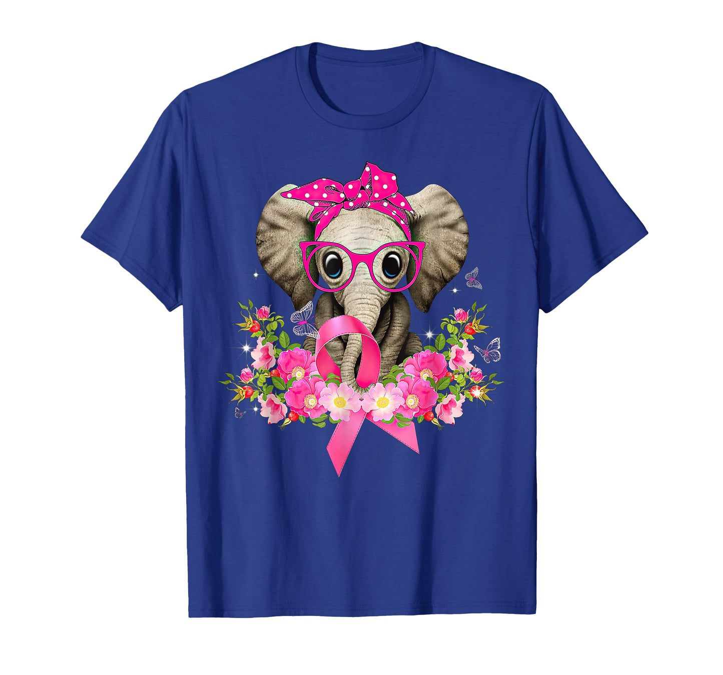Breast Cancer Awareness Elephant Flowers Pink Ribbon T-Shirt