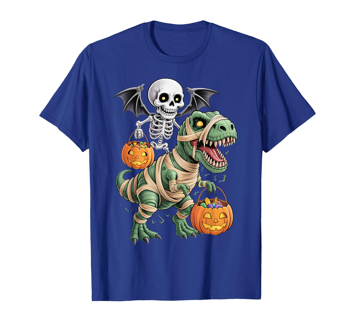 Skeleton Riding Mummy Dinosaur T rex Halloween Pumpkin Gifts T-Shirt