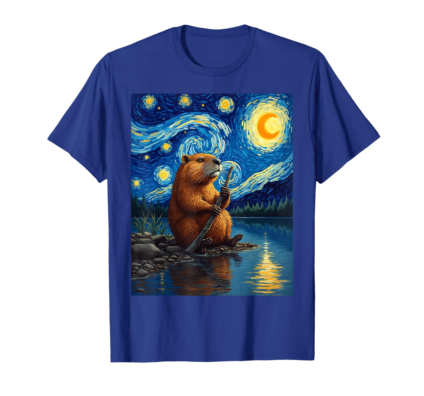 Van Gogh's Starry Night Beaver River Wildlife Art T-Shirt