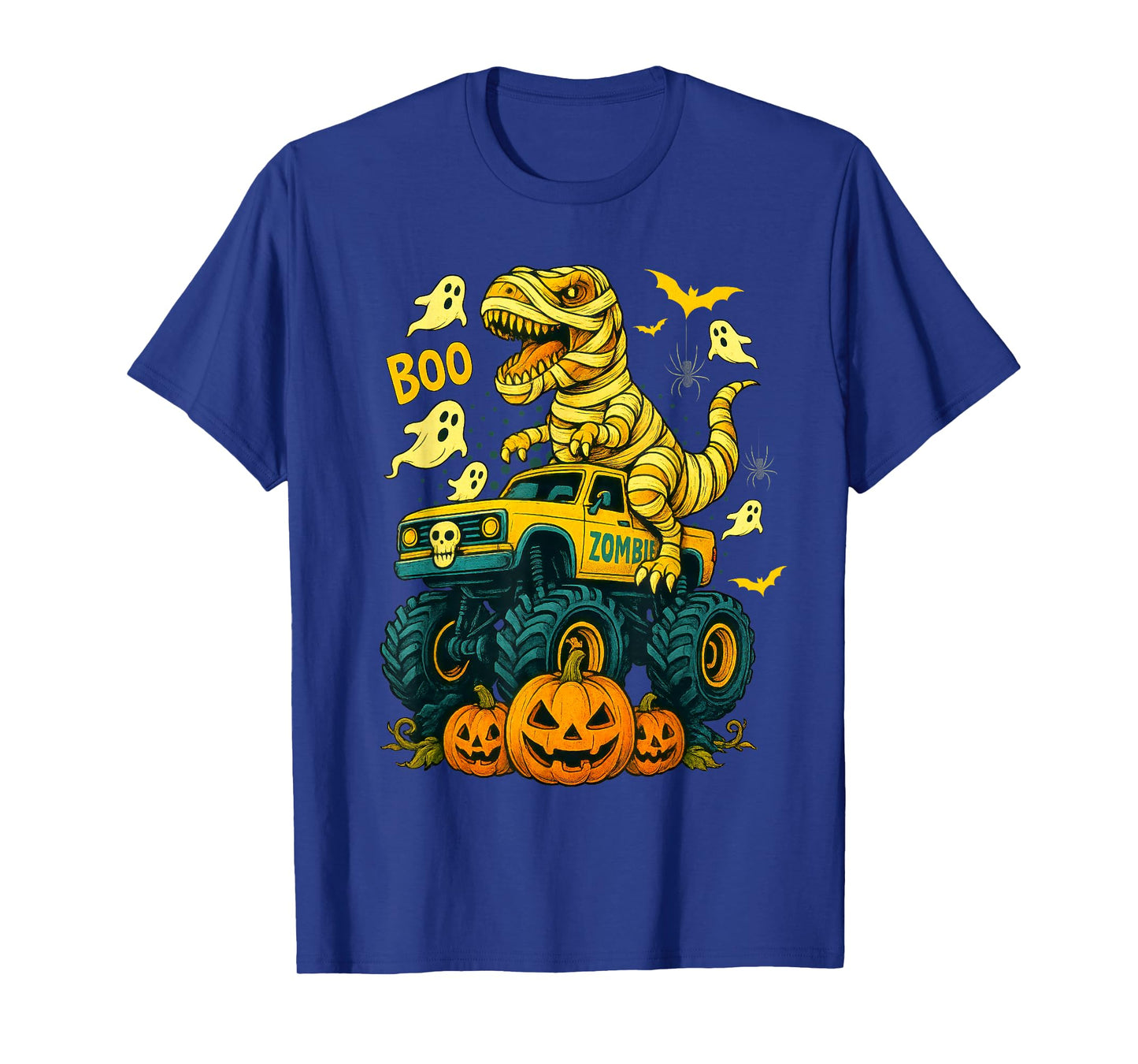 Mummy T Rex Dinosaur and Monster Truck Boo Pumpkin Halloween T-Shirt