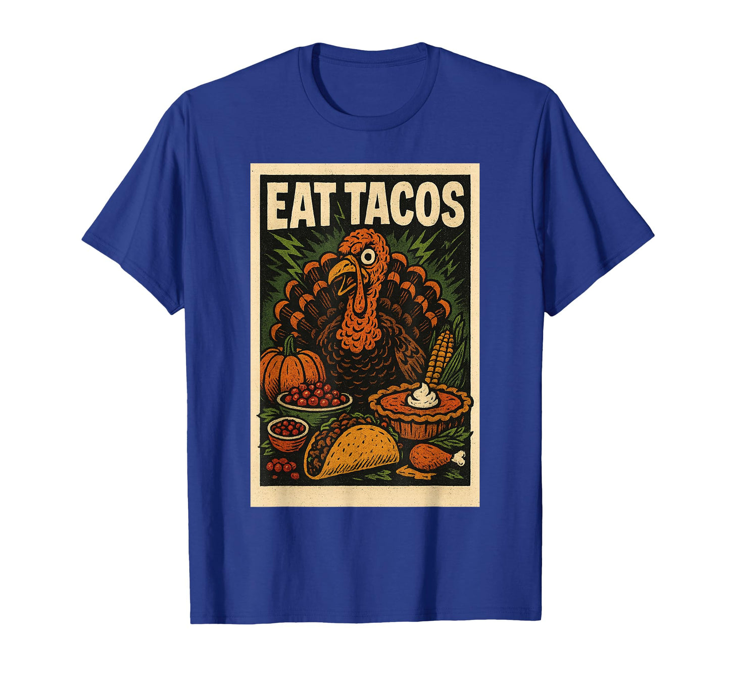 Eat Tacos Thanksgiving Turkey Vintage Horror Comic Poster T-Shirt