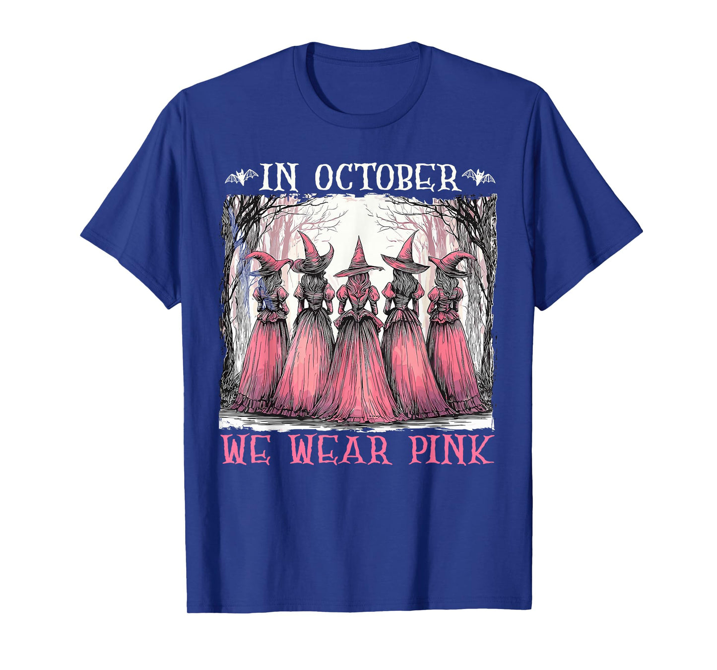 in October We Wear Pink Witch Halloween Breast Cancer Women T-Shirt