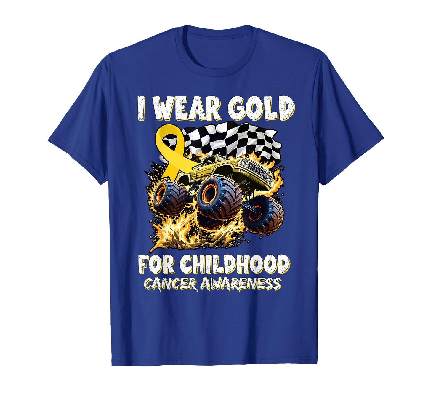 I Wear Gold For Childhood Cancer Awareness Monster Truck Kid T-Shirt