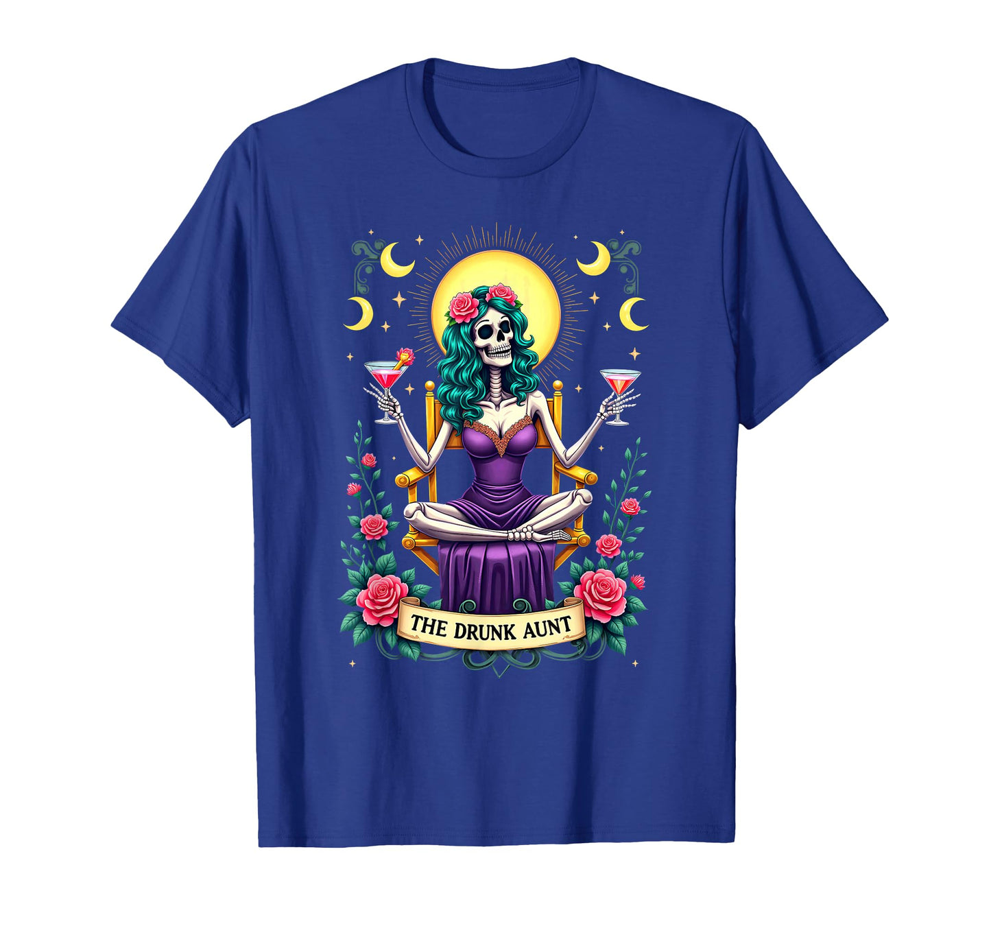 Gothic Tarot Card The Drunk Aunt Skeleton Halloween T-Shirt