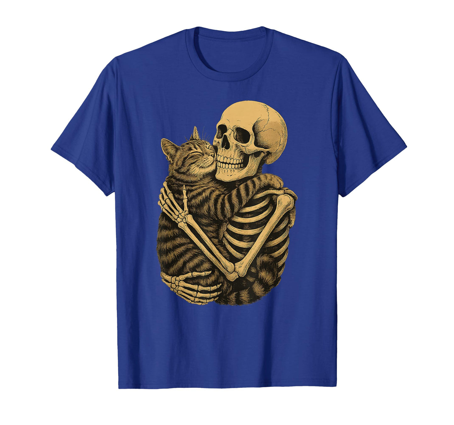 Funny Skeleton Hugging Cat Halloween Cat Lover Cat Mom Dad T-Shirt