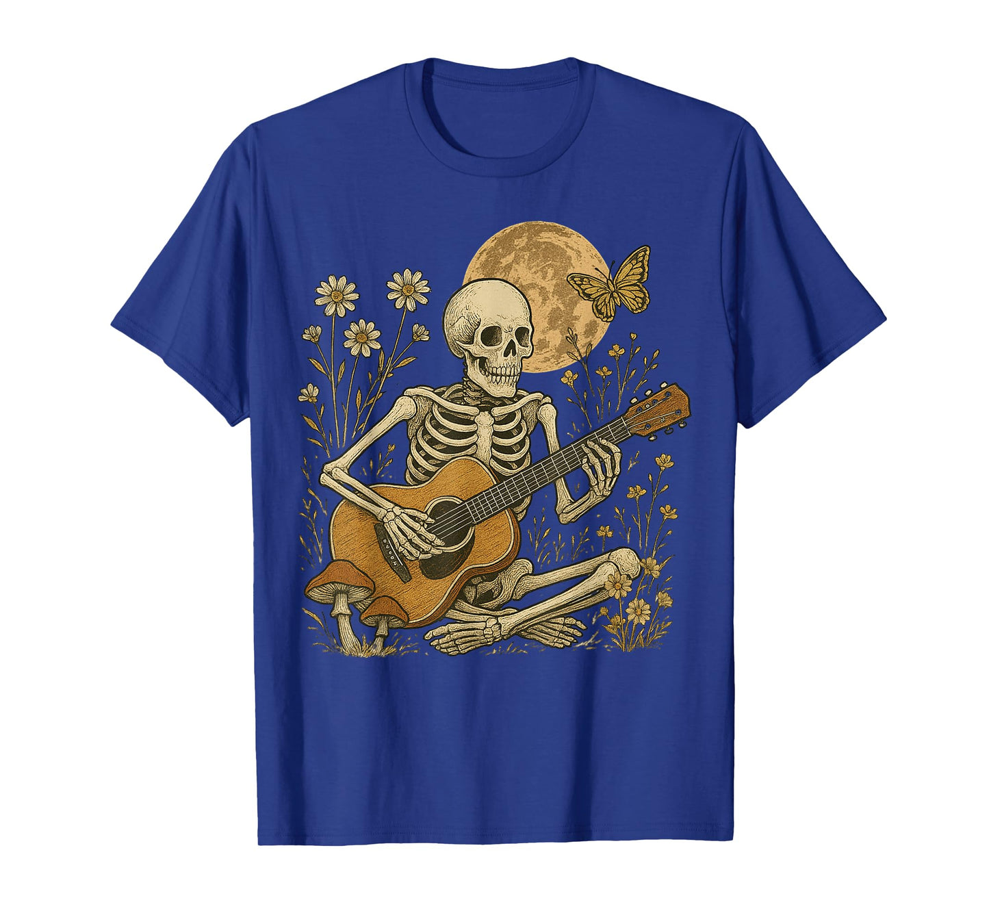 Moonlit Skeleton Playing Guitar Dark Academia Aesthetic T-Shirt
