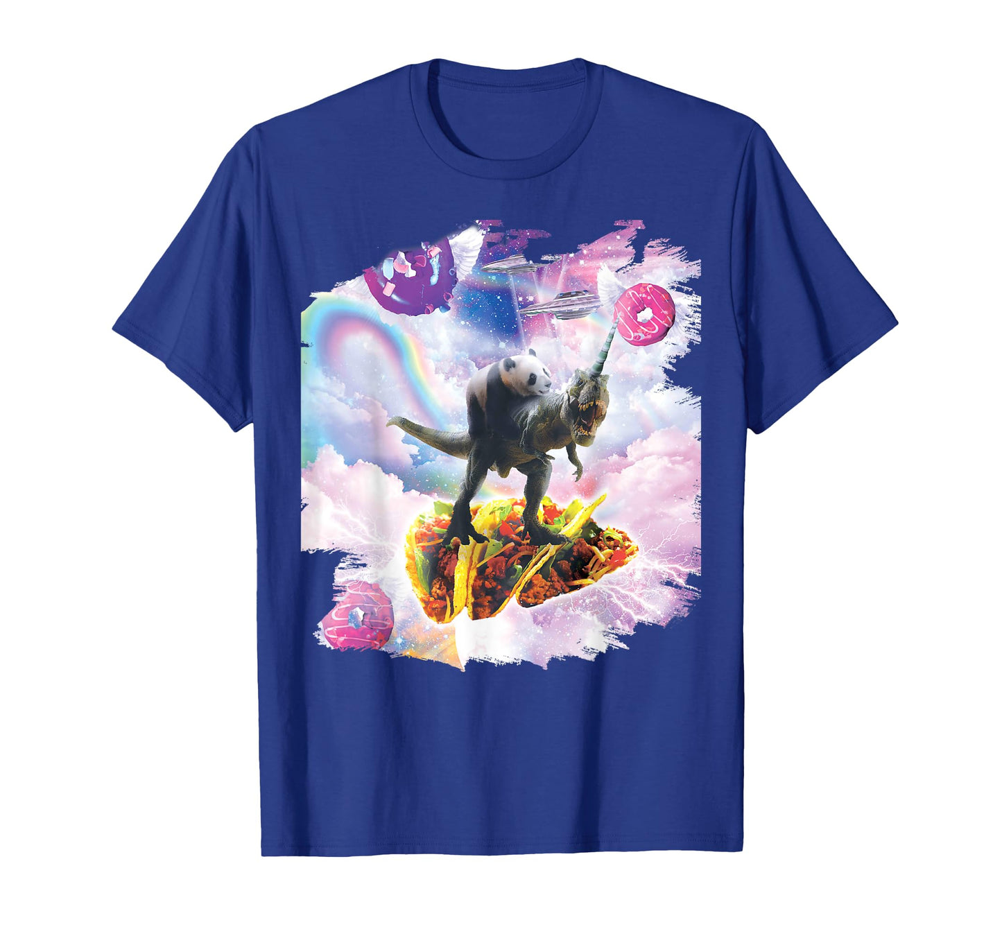 Space Panda Riding Dinosaur Unicorn - Taco & Donut T-Shirt