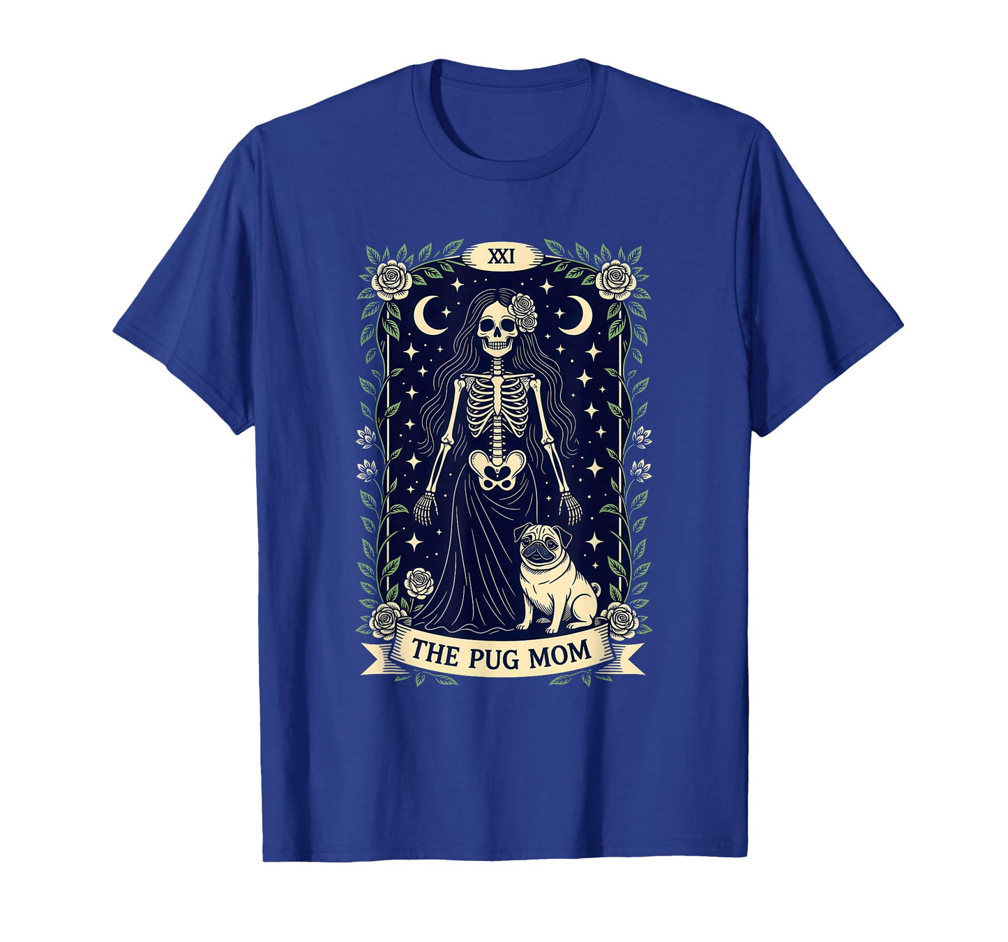 The Pug Mom Gothic Skeleton Rose Tarot Dog Lover T-Shirt