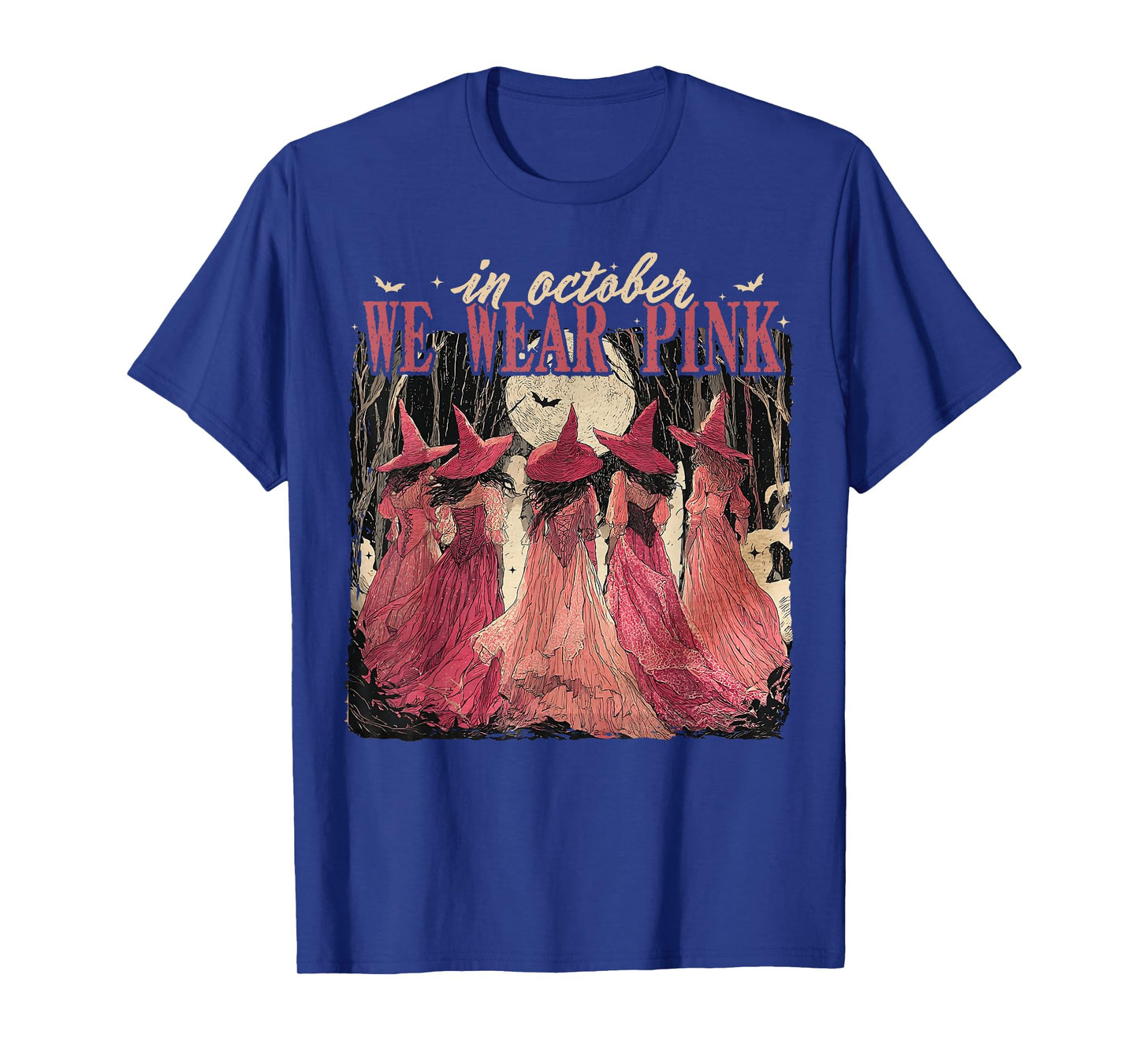 Retro in October We Wear Pink Witch Breast Cancer Awareness T-Shirt
