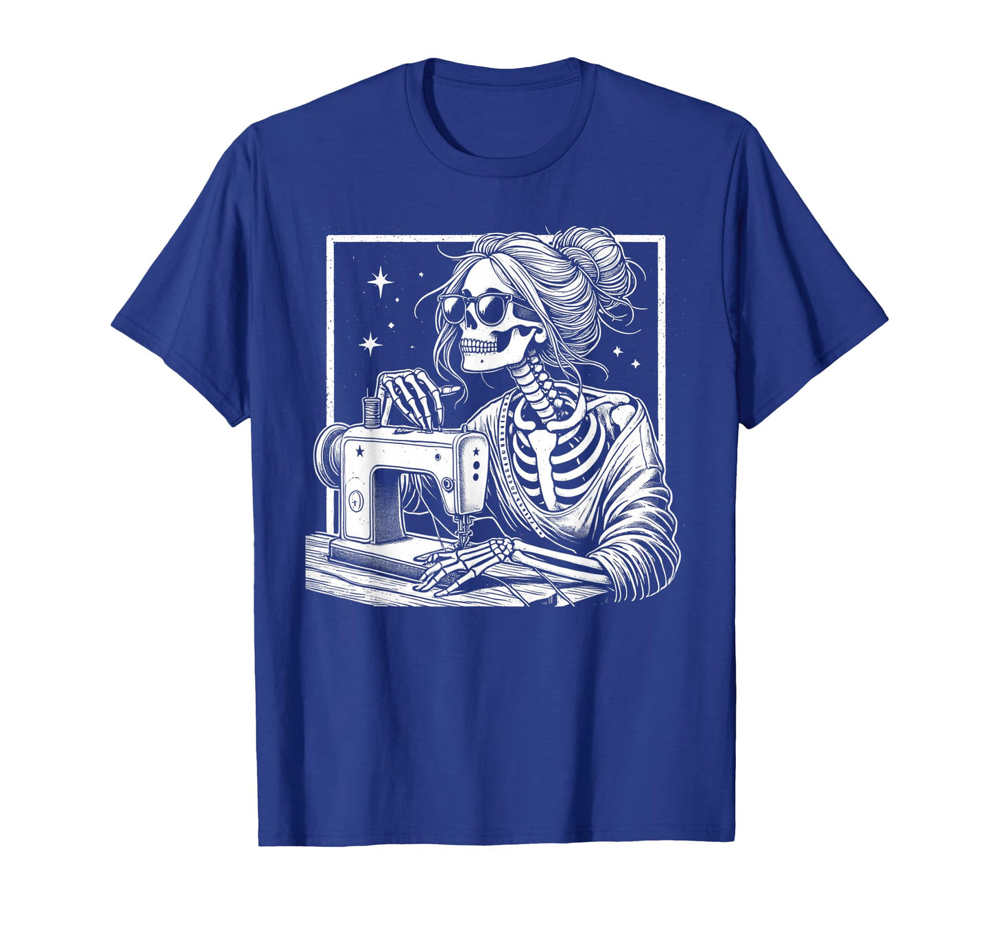 Bun Hair Skeleton Sewer Quilter Halloween Sew Womens Girls T-Shirt