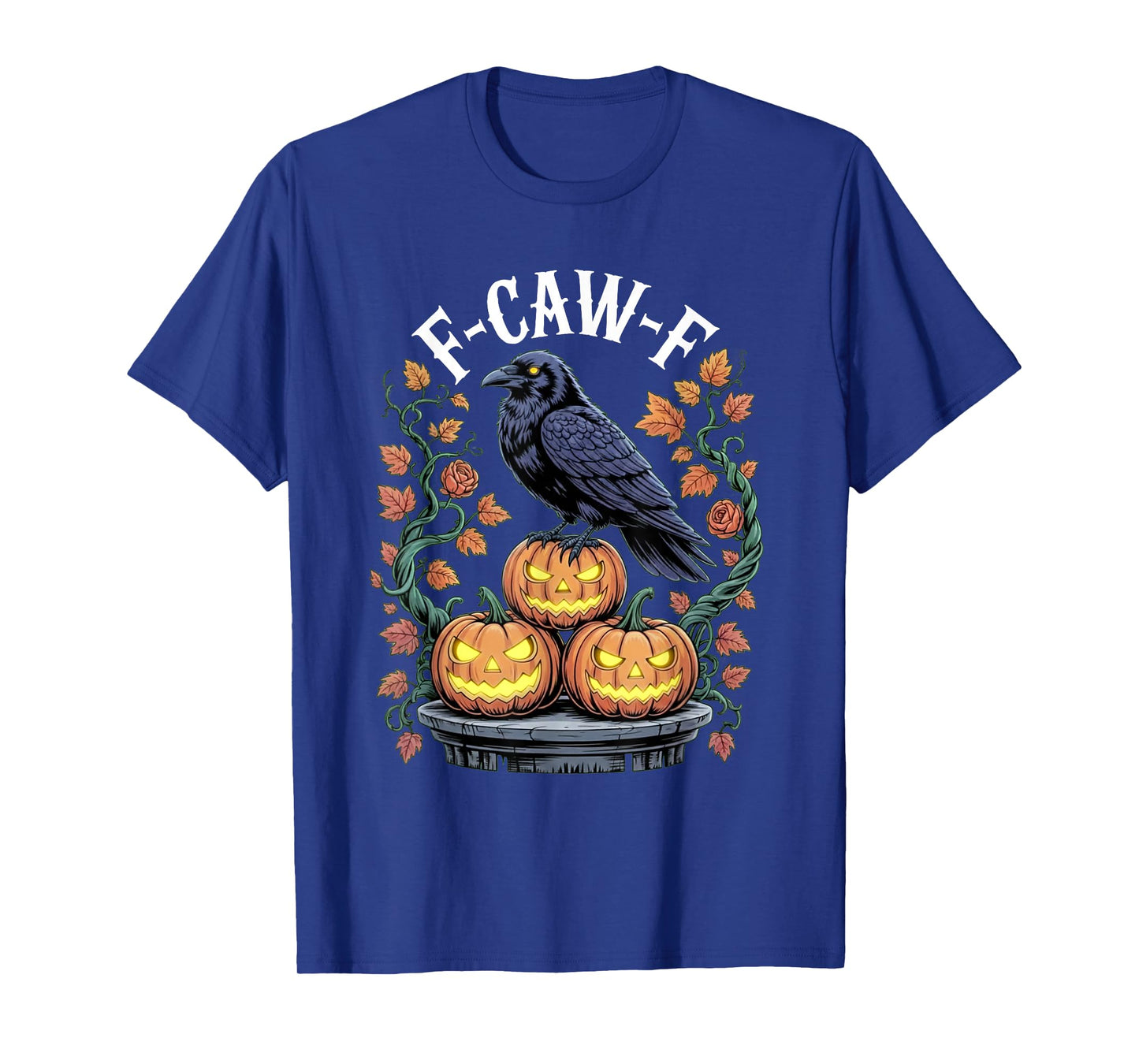 F CAW F Crow Spooky Bird Raven Fall Vibe Scary Pumpkin Night T-Shirt