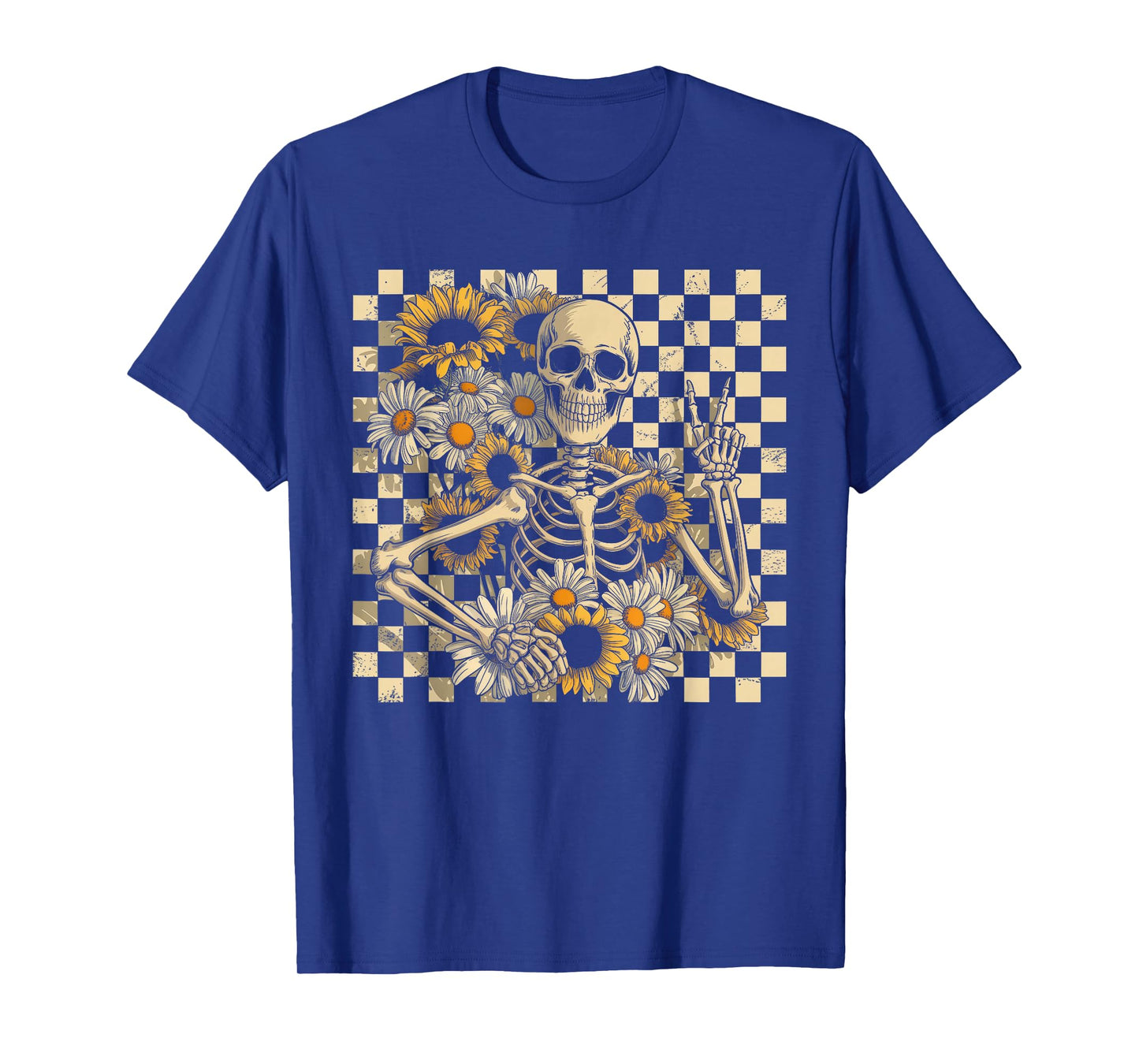 Retro Fall Skeleton Halloween Skeleton Flower Spooky Season T-Shirt