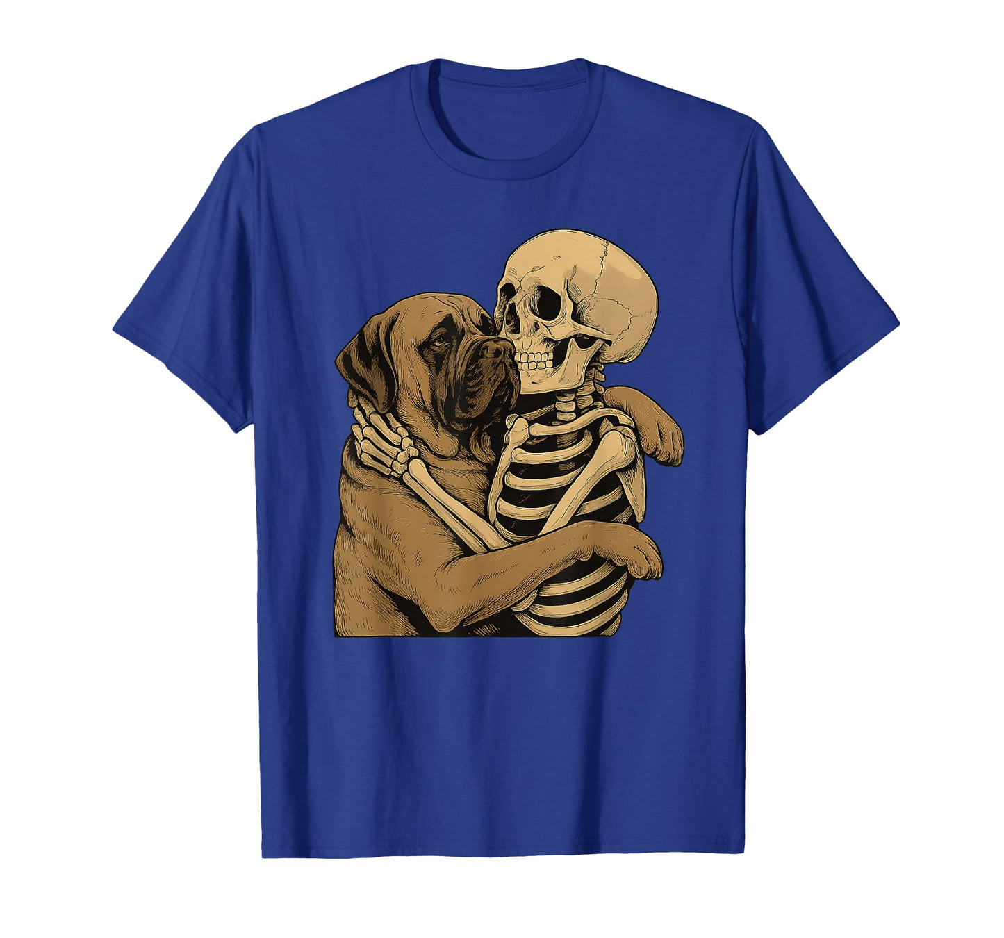 Skeleton Hugging English Mastiff Dog Halloween T-Shirt