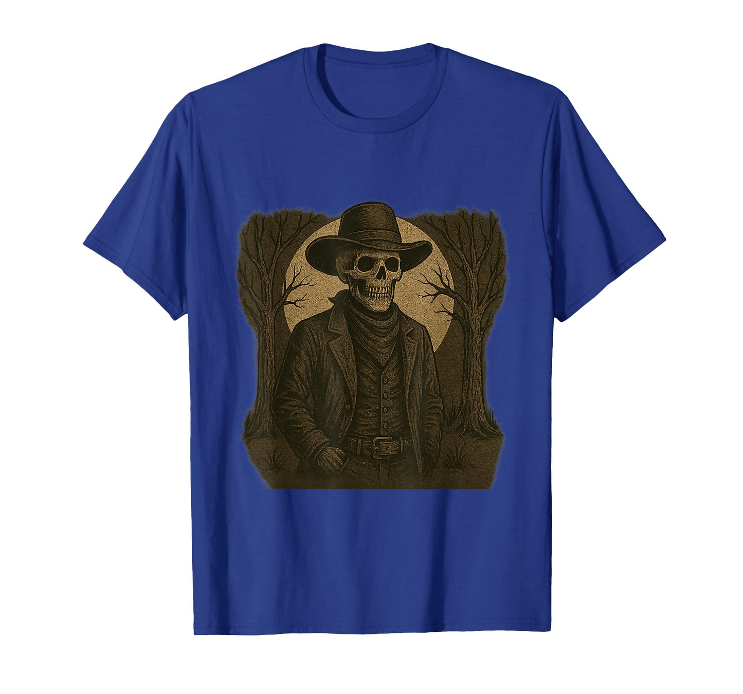 Western Gothic Skeleton Cowboy Design Dark T-Shirt