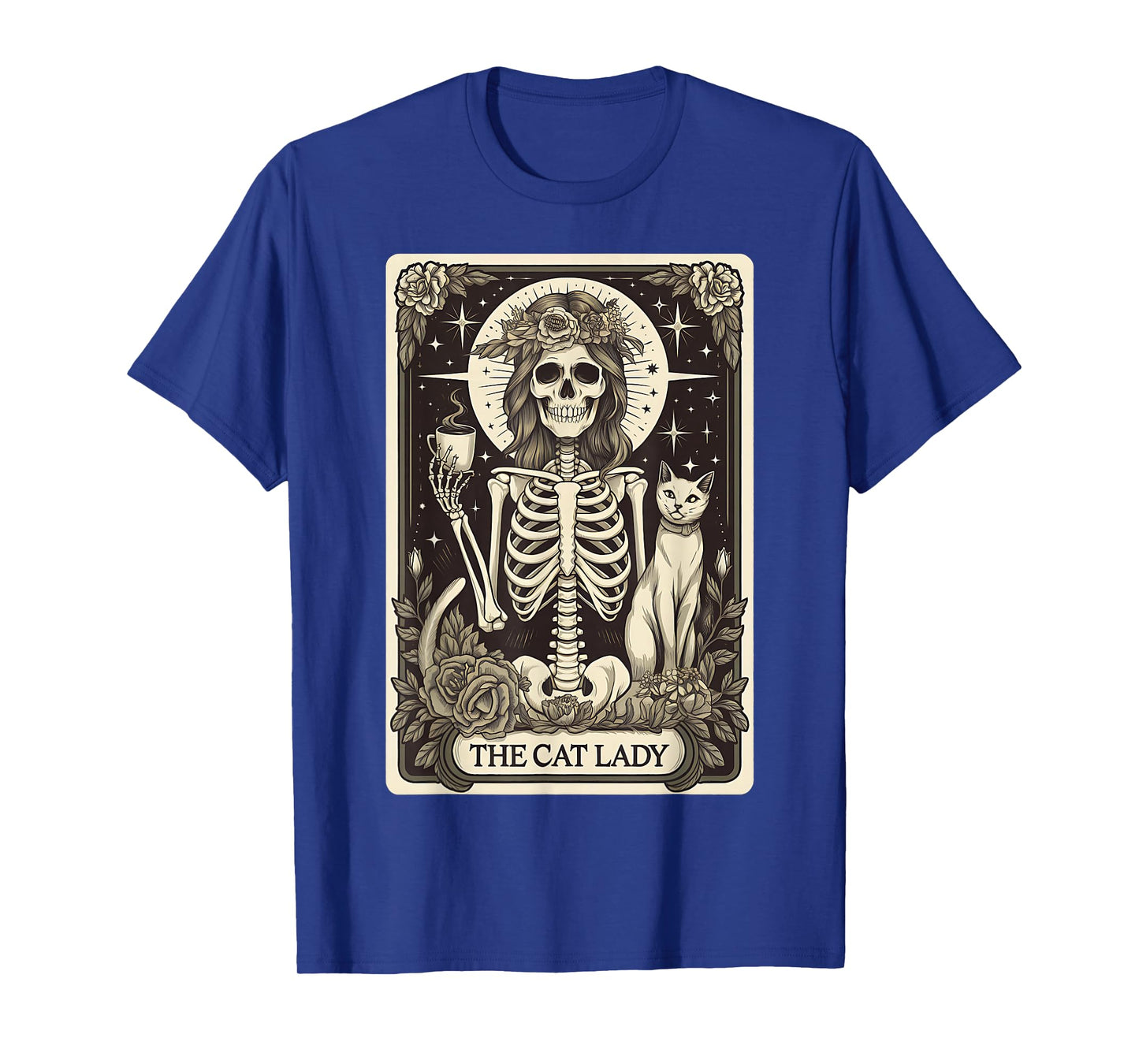 The Cat Lady Tarot Cards Skeleton Coffee Cats Halloween T-Shirt