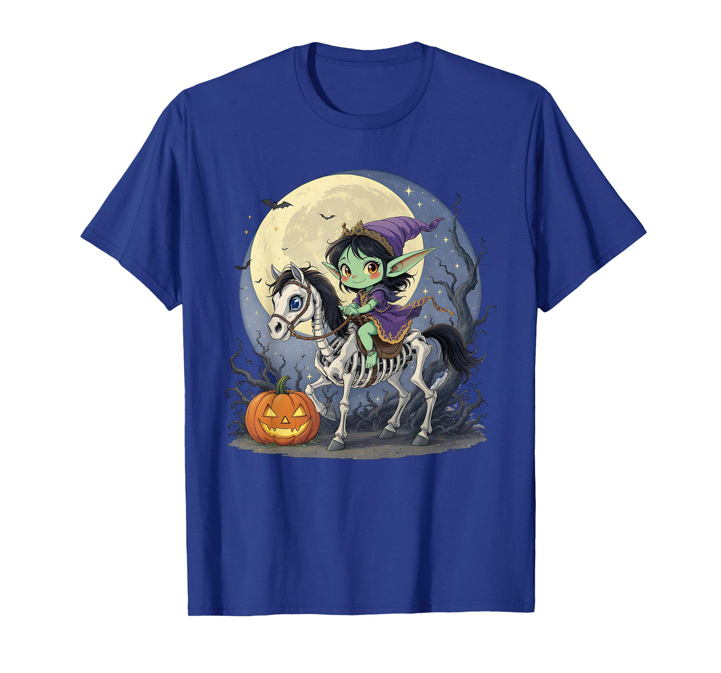 Dark Elf Goblin Troll Girl Riding Horse Skeleton Halloween T-Shirt
