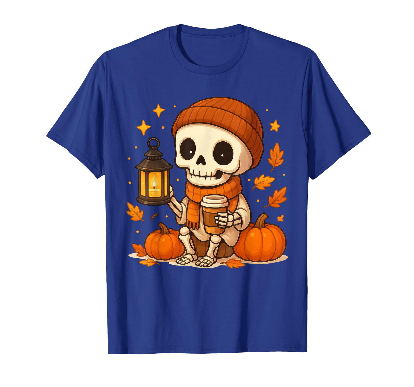 Cute Skeleton Drinking Coffee Spooky Season Autumn Fall T-Shirt