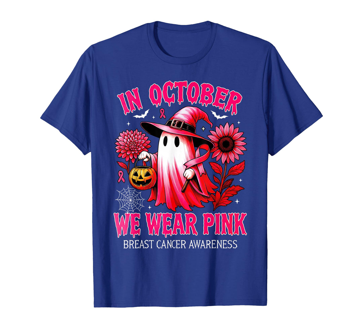 In October We Wear Pink Halloween Shirt Ghost Breast Cancer T-Shirt