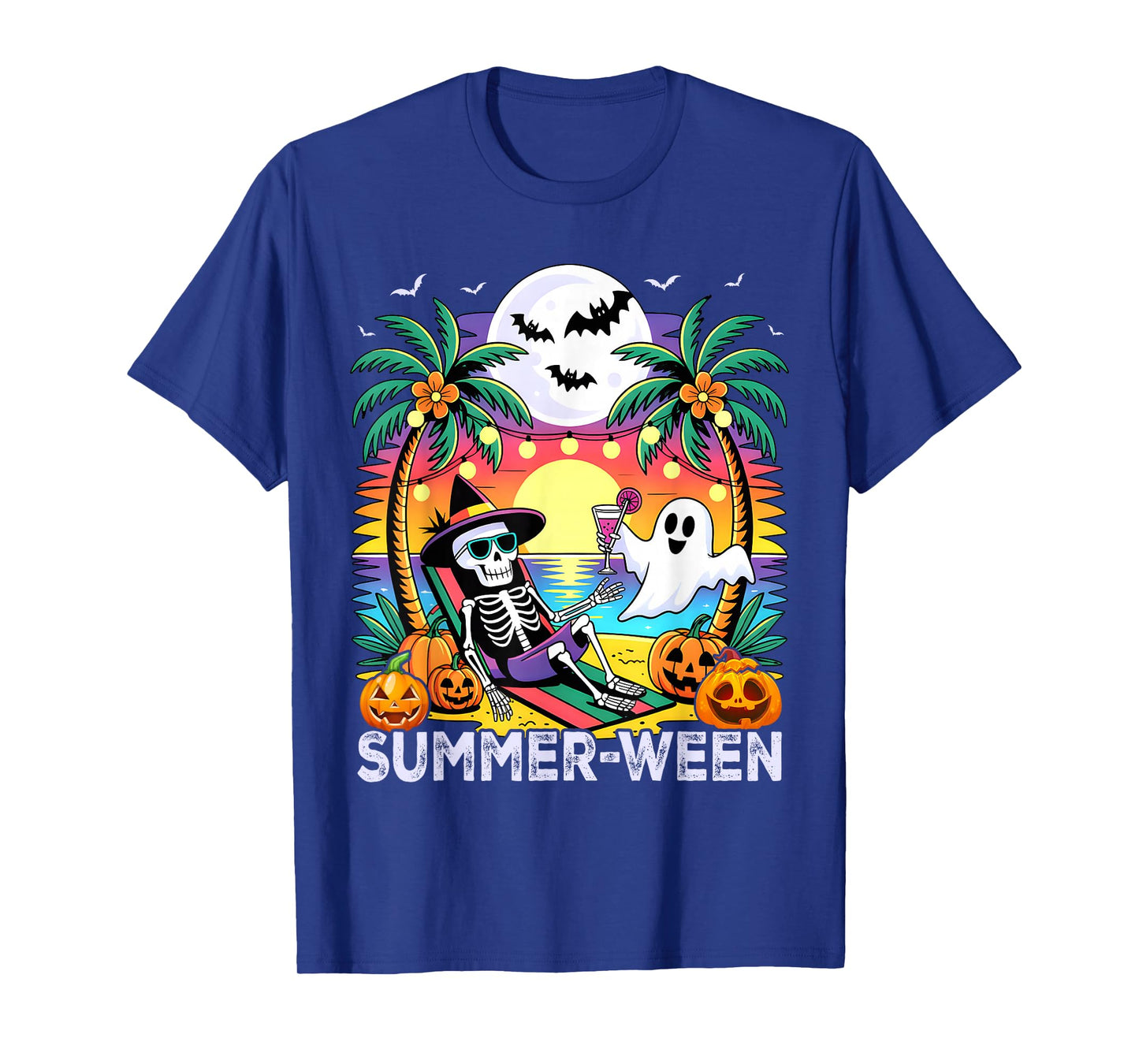 Beach Party Halloween Vibes Summerween Skeleton Ghost T-Shirt