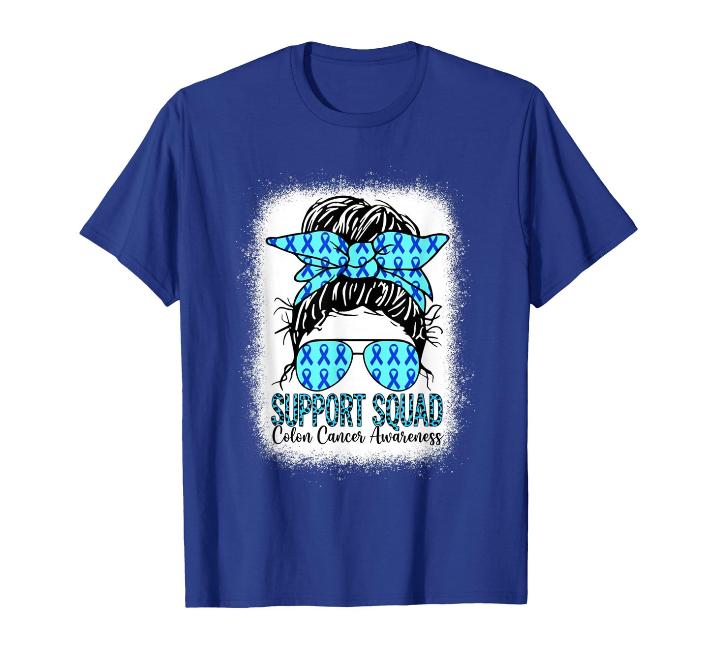 Support Squad Messy Bun Blue Ribbon Colon Cancer Awareness T-Shirt