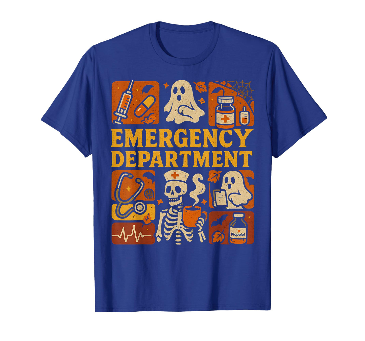 Emergency Department ER Nurse Squad Skeleton Ghost Halloween T-Shirt