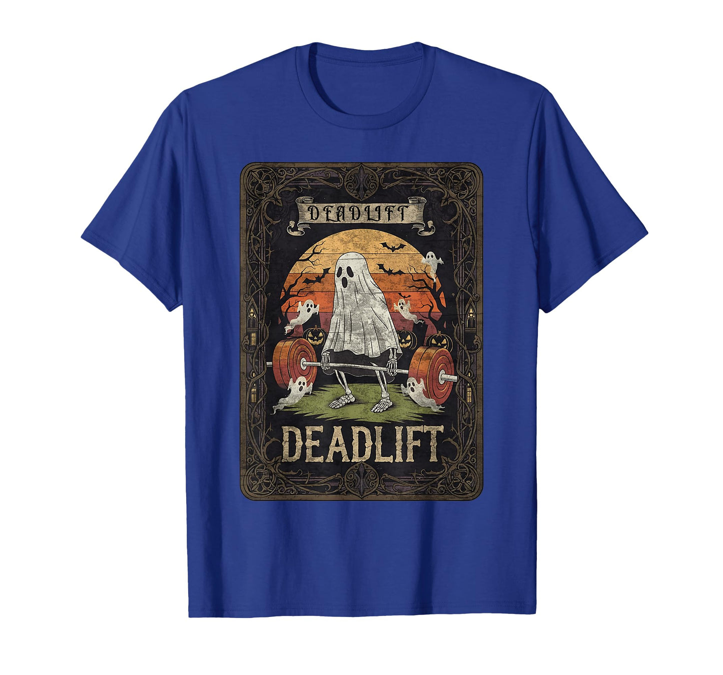 Funny Deadlift Ghost Skeleton Tarot Card Halloween Costume T-Shirt