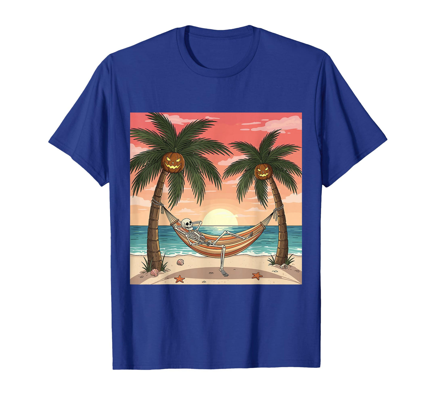 Halloween Funny Skeleton Sunset Hammock T-Shirt