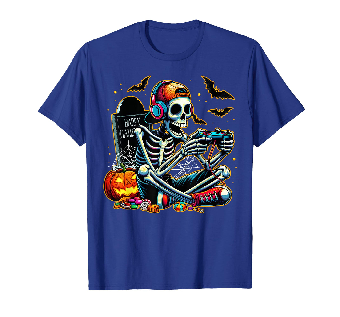 Happy Halloween Skeleton Gamer Video Gaming Boys Mens Kids T-Shirt