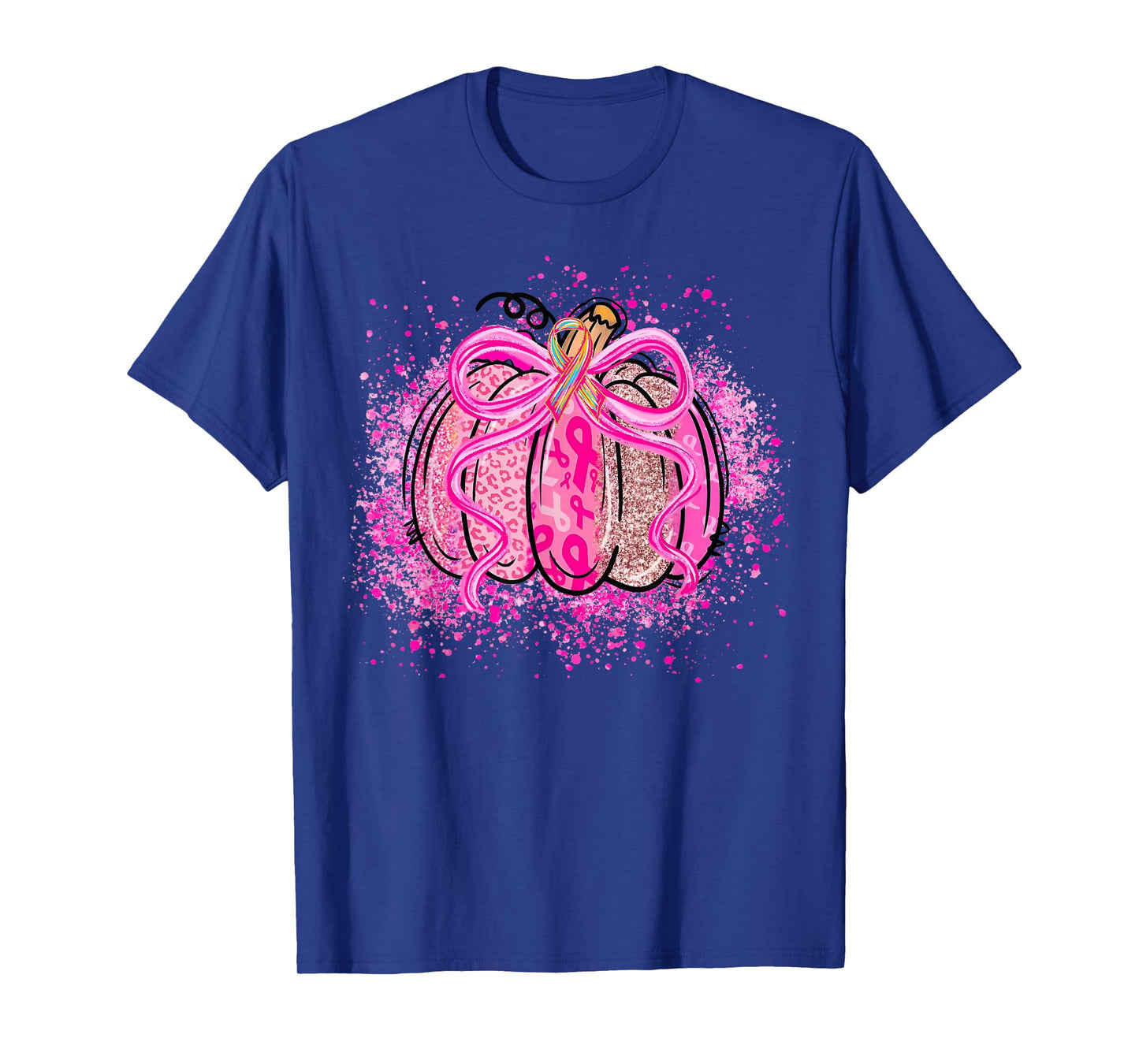 Pink Ribbon Coquette Bow Pumpkin Breast Cancer Awareness T-Shirt