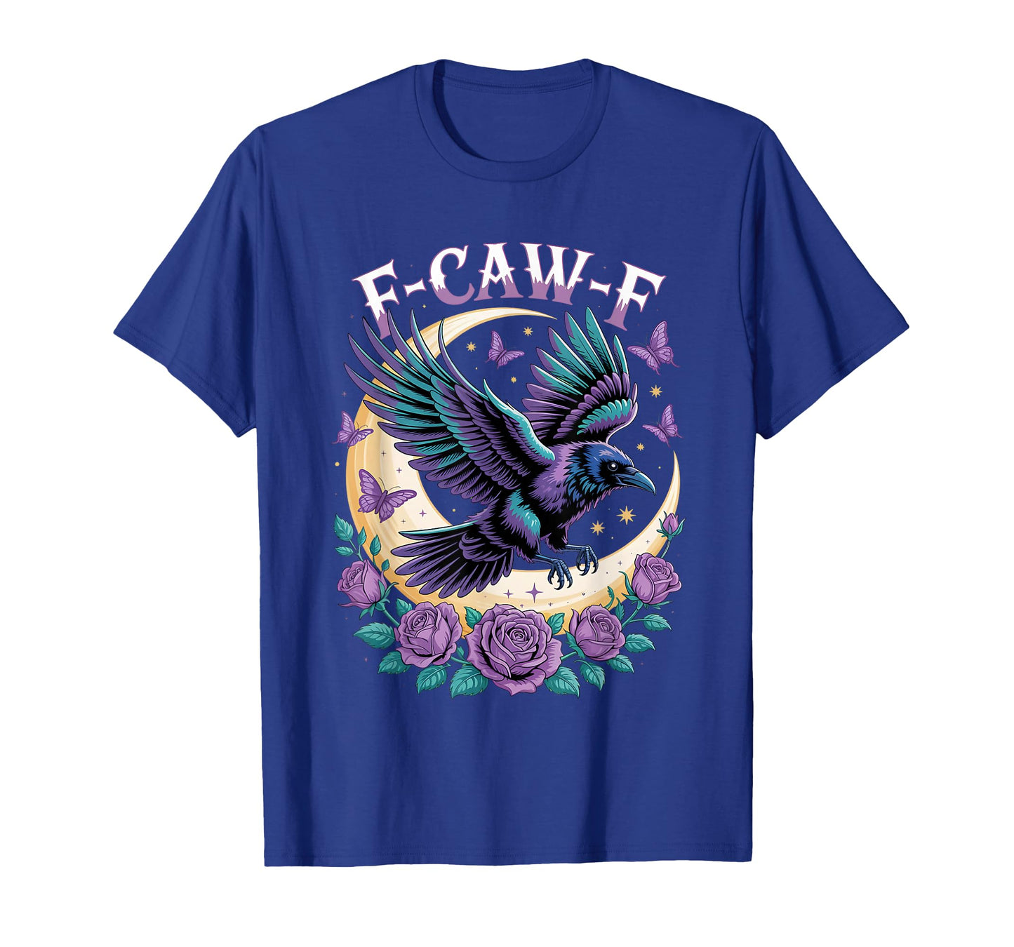 F CAW F Gothic Fly Raven Crow Moon Rose Fantasy Butterfly T-Shirt