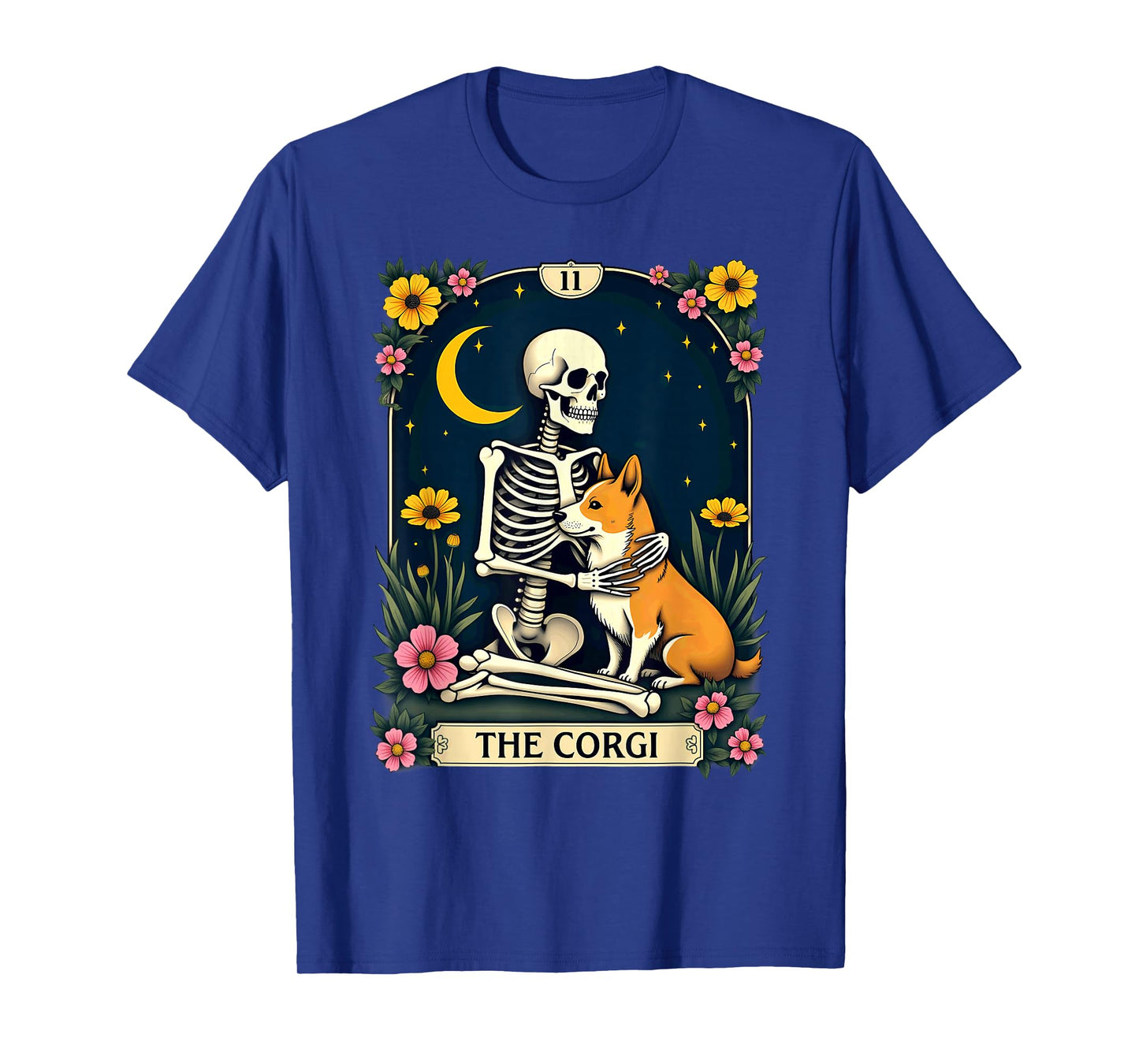 Gothic Tarot Card The Corgi Skeleton Halloween T-Shirt