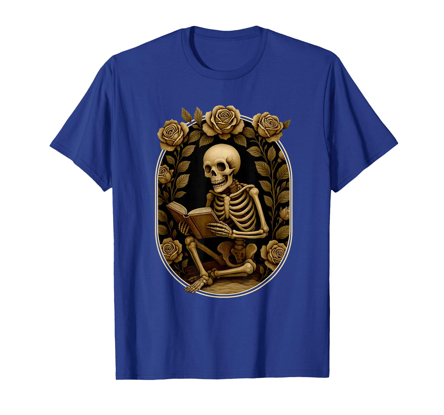 Skeleton Reading Book Floral Skull Halloween Teacher Costume T-Shirt