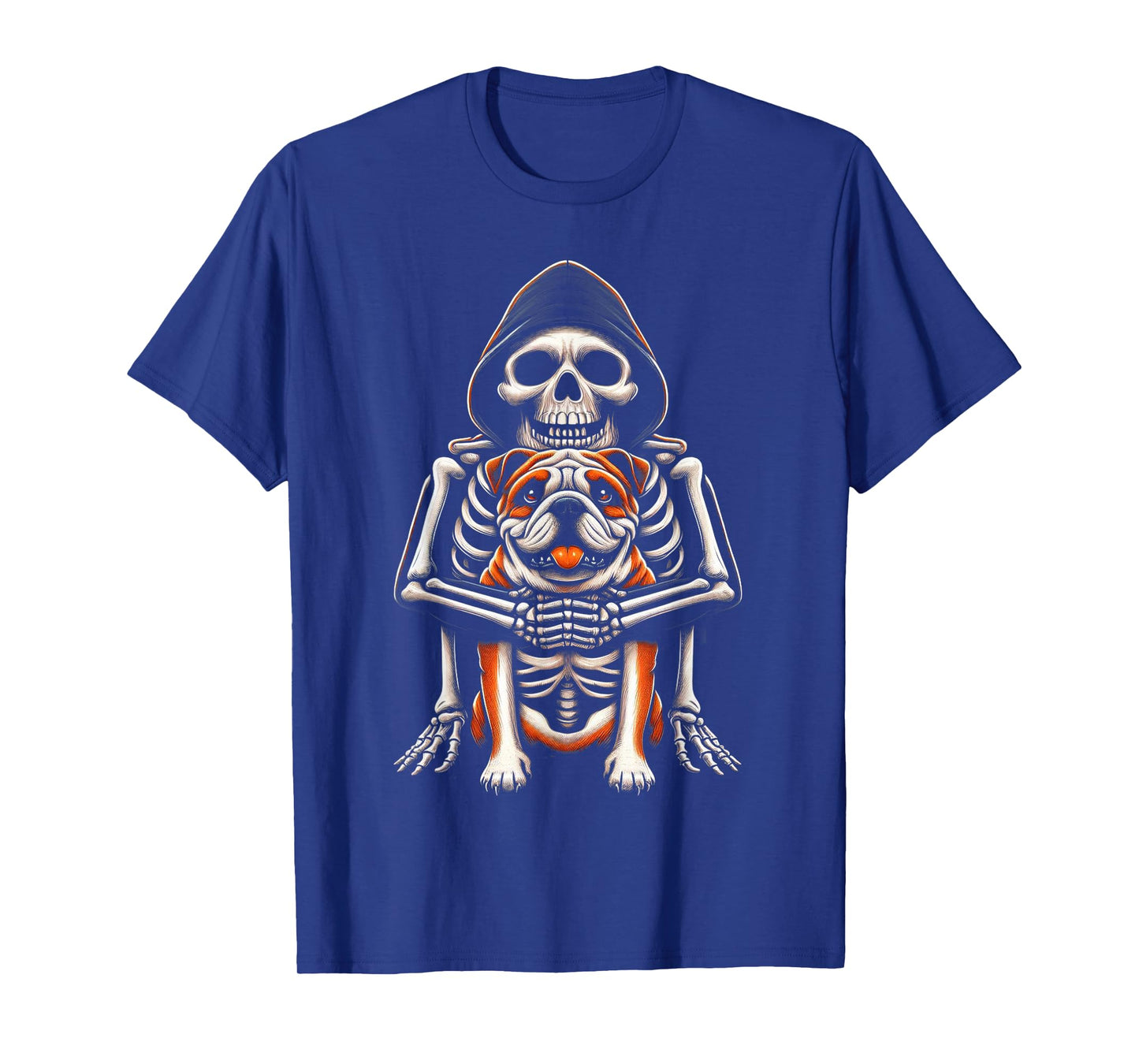 Skeleton Hugging Bulldog Halloween Lover Mom Dad T-Shirt
