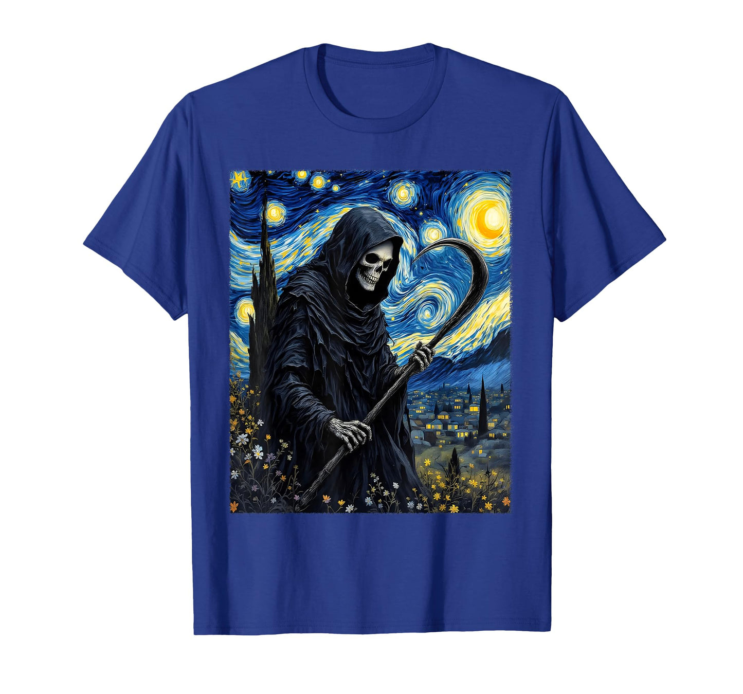 Halloween Grim Reaper Van Gogh Starry Sky Party Costume T-Shirt