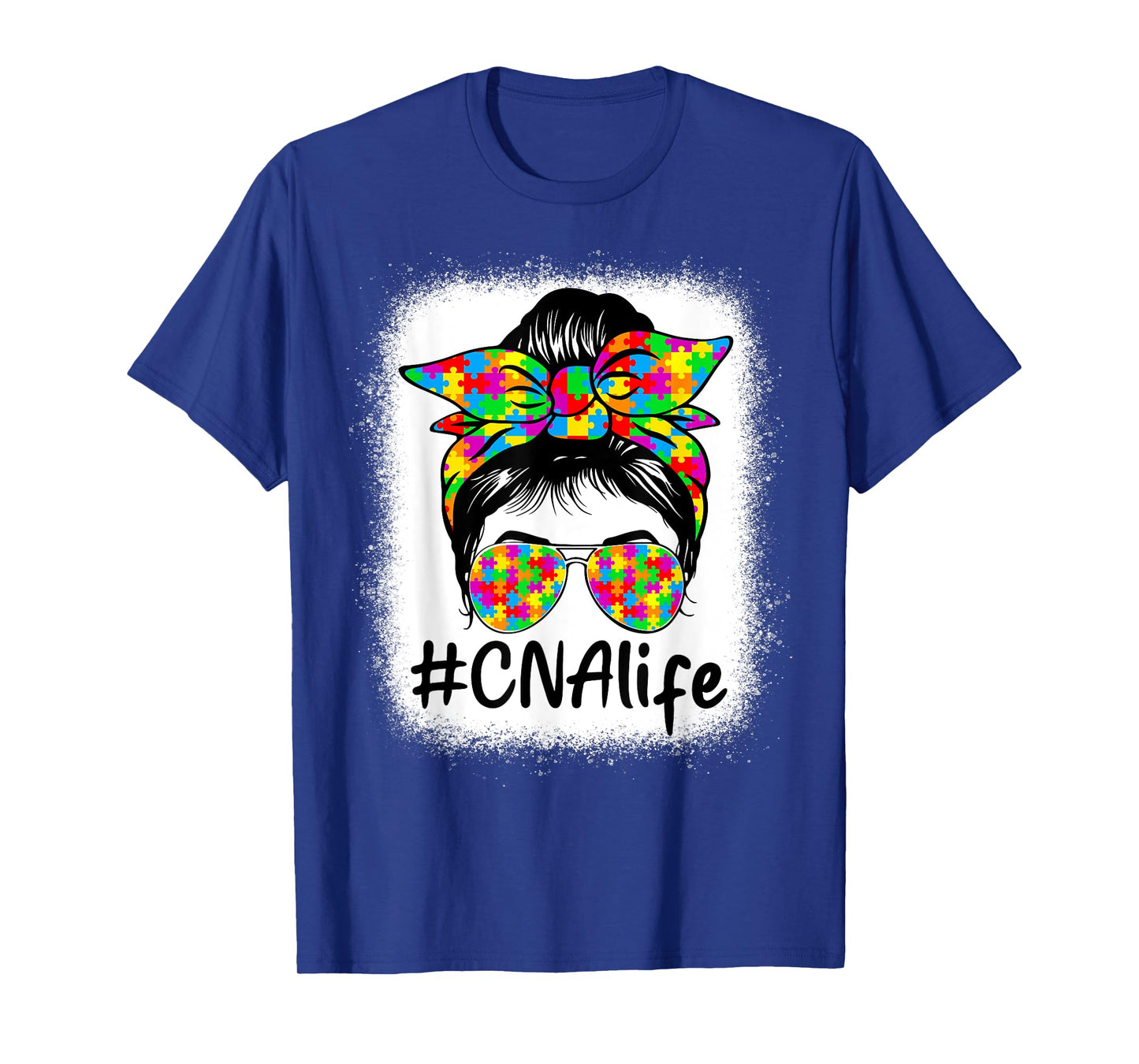 CNA Certified Nursing Assistant Messy Bun Autism Awareness T-Shirt