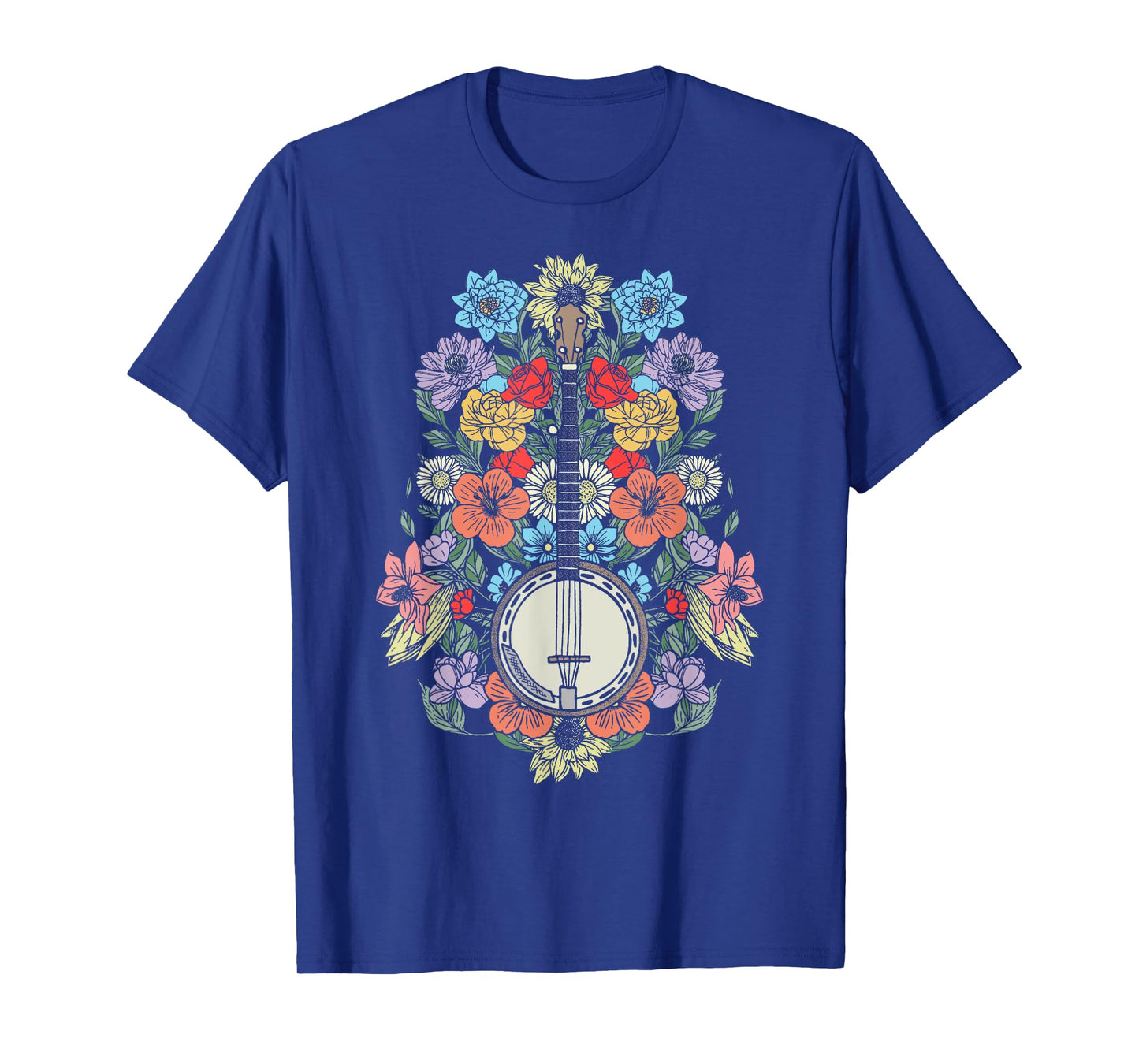 Banjo Flowers Vintage Stringed Bluegrass Folk Floral Design T-Shirt