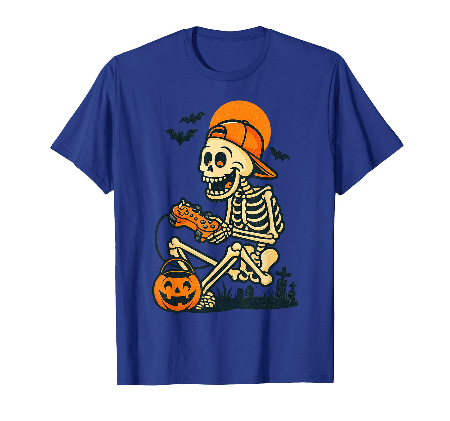 Skeleton Gamer Kids Halloween Controller with Pumpkin Bucket T-Shirt