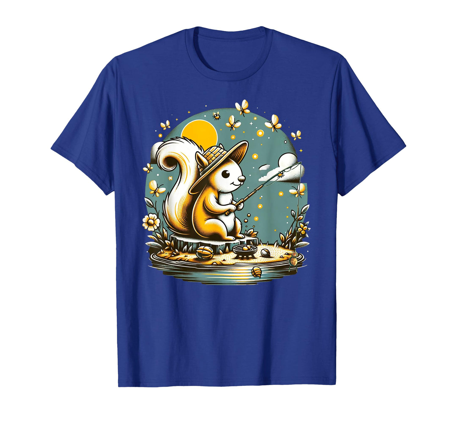 Fishing Squirrel Camping Starry Night Kids T-Shirt