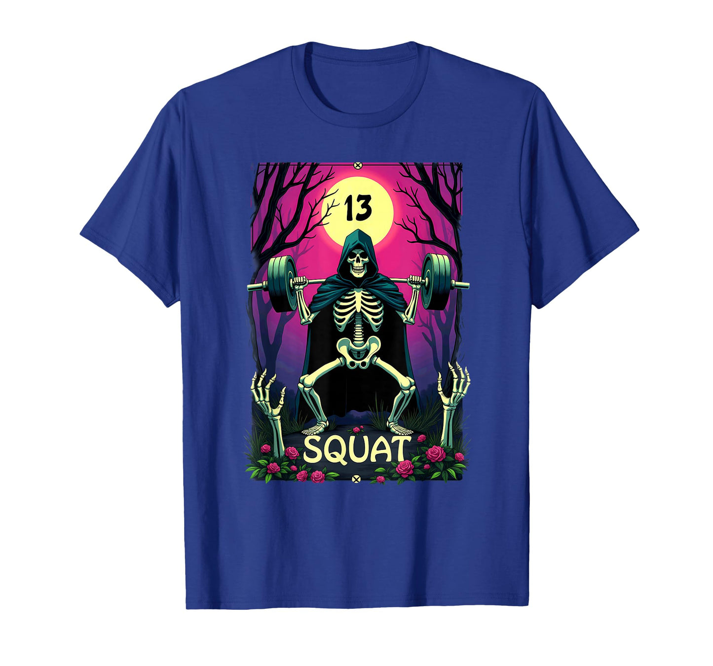Gothic Tarot Card Skeleton Squat Weightlifting T-Shirt